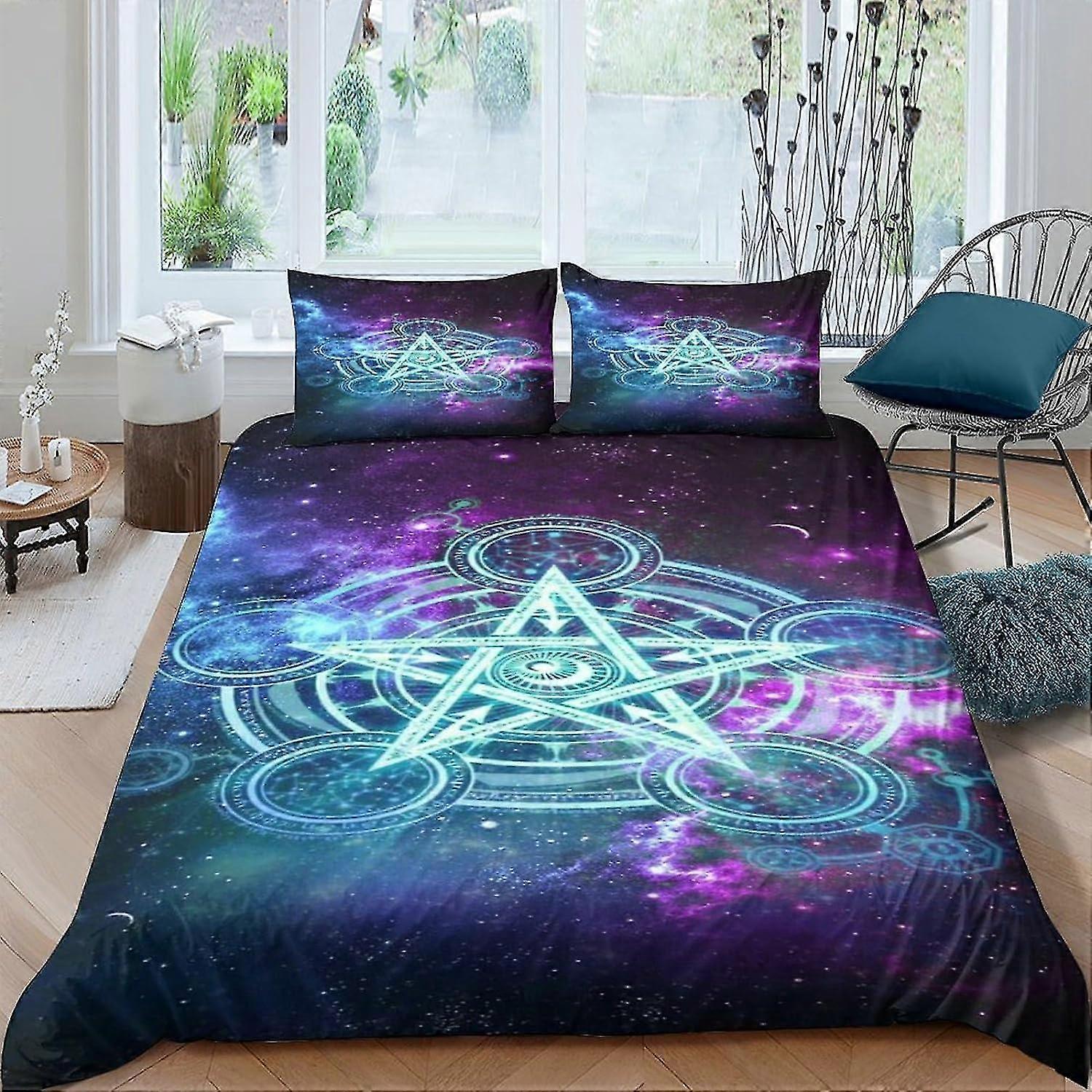 3 Pieces Star Duvet Cover Set with Pillowcases, Magic Print Bedding Set with Zipper Closure, Magic Quilt Cover Double