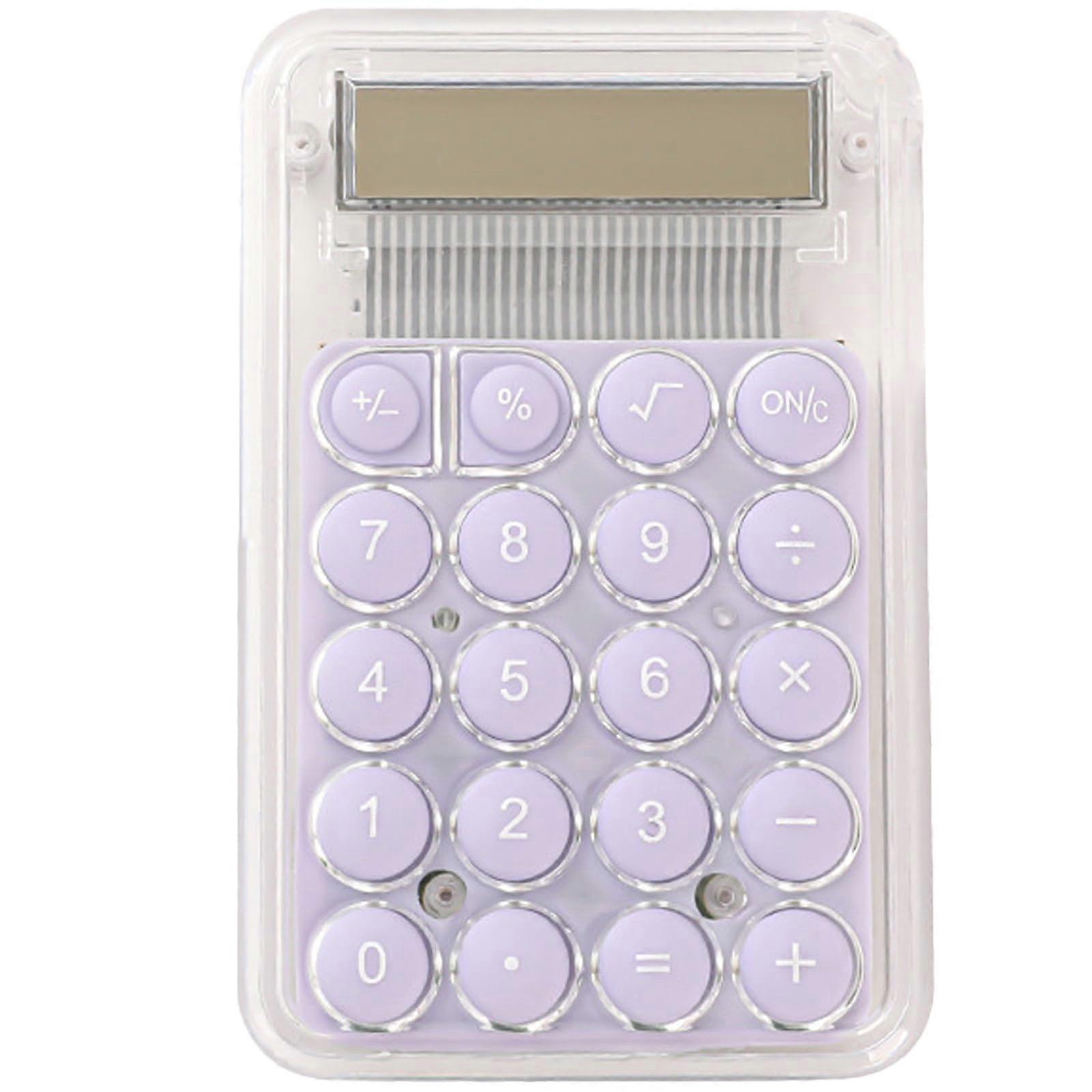 Mini Calculator, Compact Silicone Key, Quiet Operation, Transparent Design (Purple)
