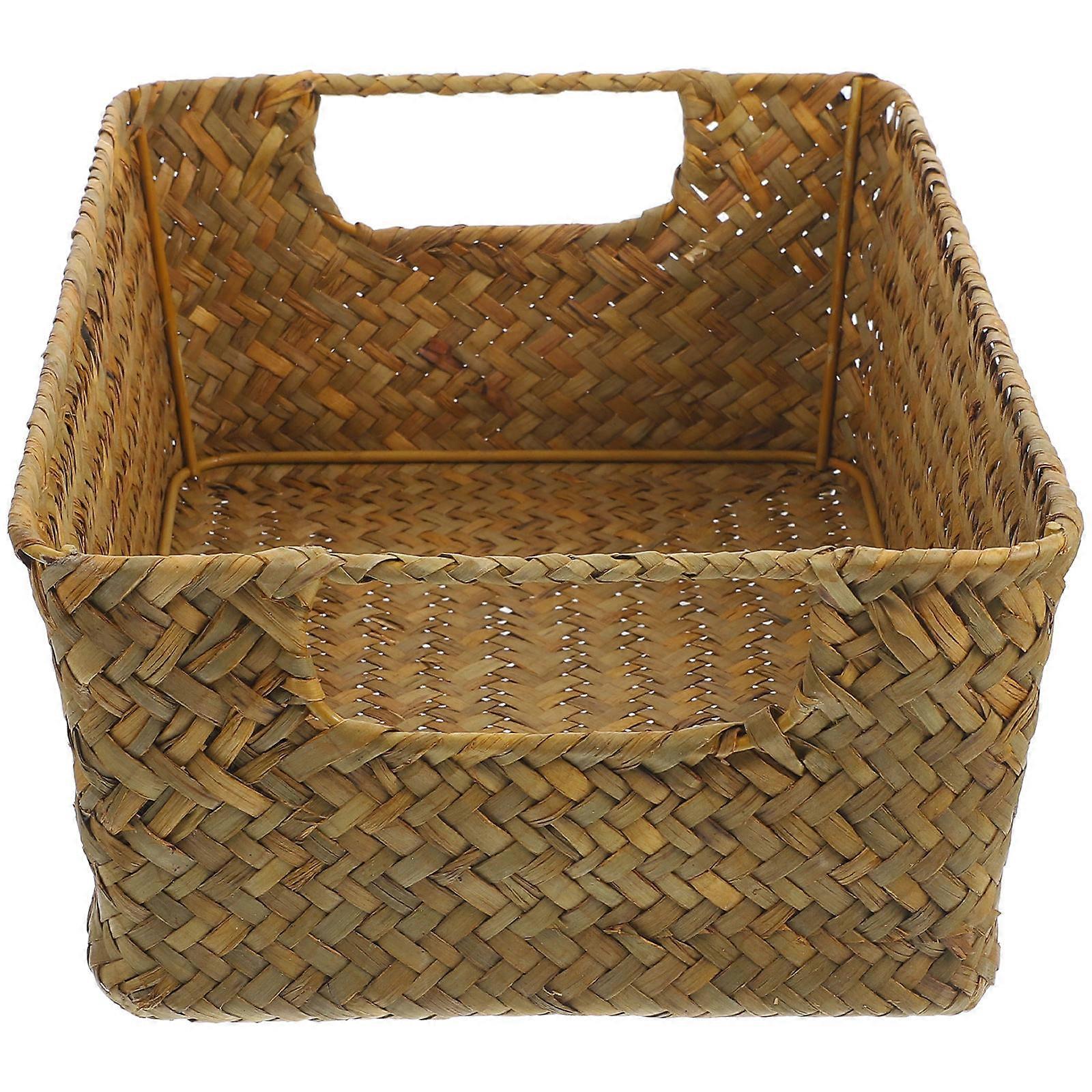 Handwoven Basket Decorative Storage Bin Basket Simple and Natural Appearance Yellow Organizing 1Set