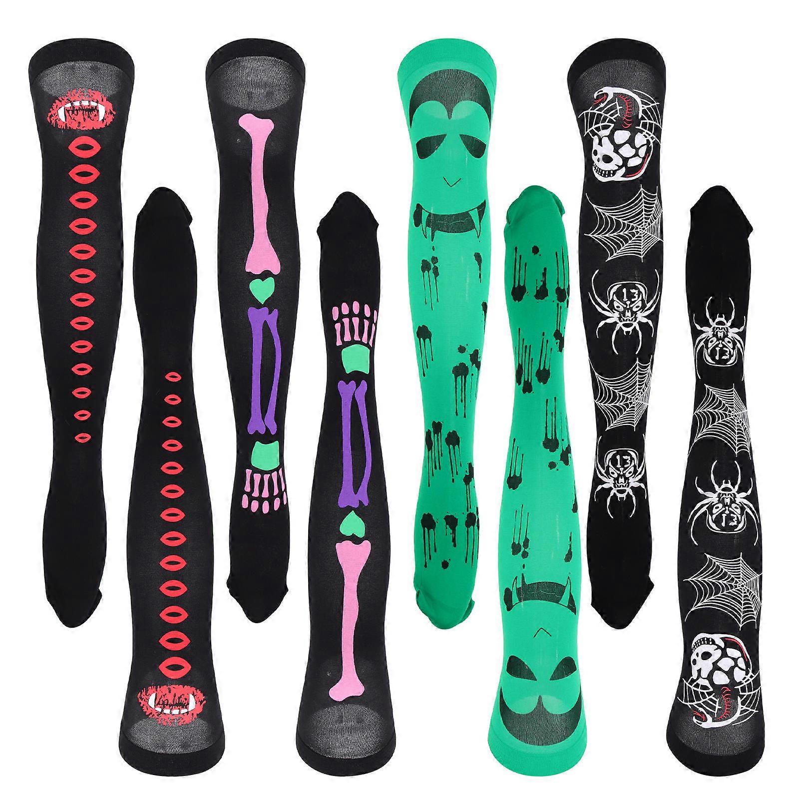 Here's a refined and professional product description based on your input:

 

**4 Pairs Halloween Cosplay Over the Knee Socks – Festival Print