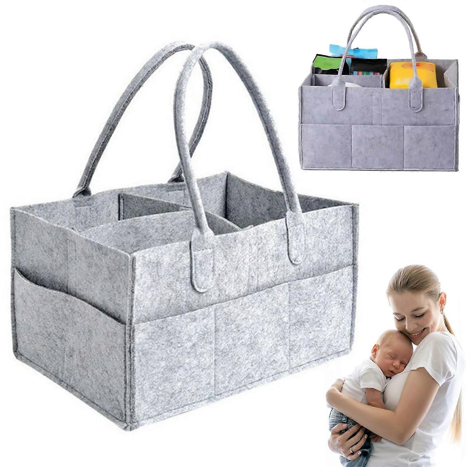 Baby Nappy Caddy Organiser Grey, Portable Felt Changing Organiser Bag for Diapers, Nursery Storage Solution