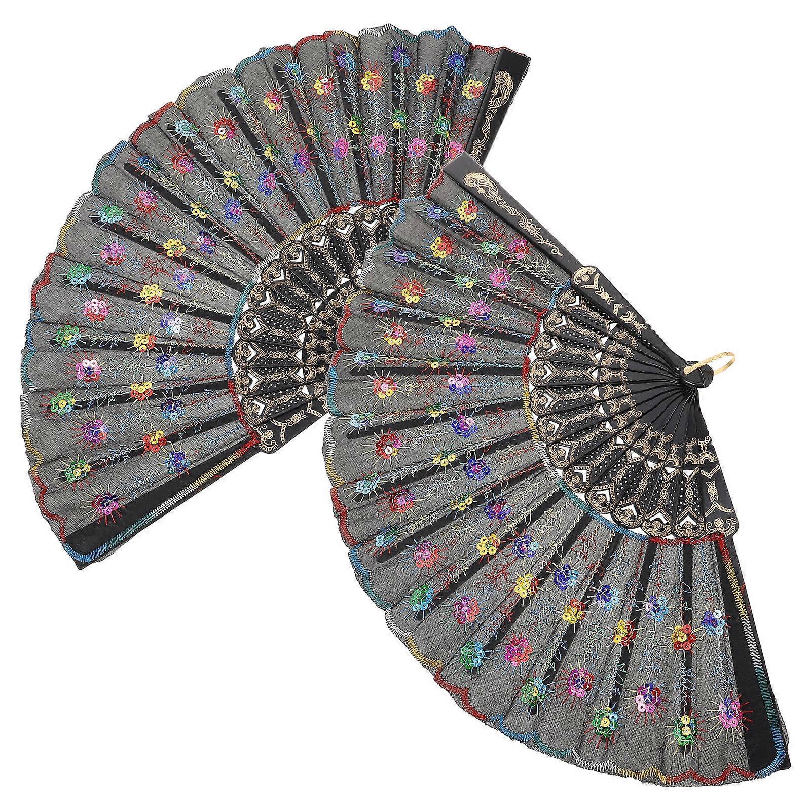 Sequin Dancing Fan Elegant Pattern Lightweight Compact Dancing Fan for Women Multi-Colored 2Pcs
