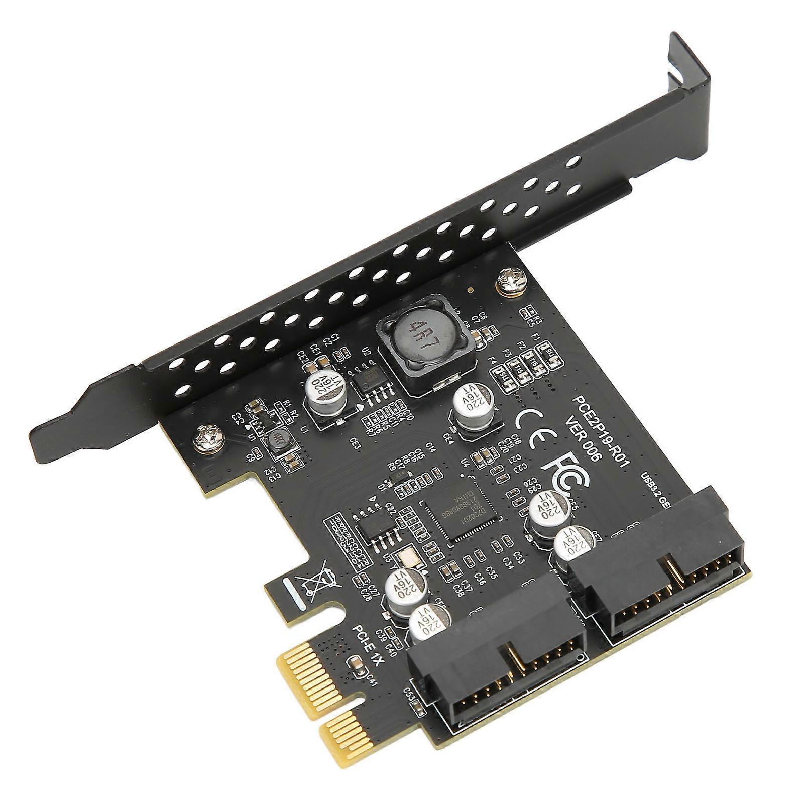 PCIE to USB 3.2 Expansion Card 5Gbps High Speed USB3.2 Front GEN1 Expansion Card Dual Port 19PIN Connector Riser Card 19PIN Black Board 