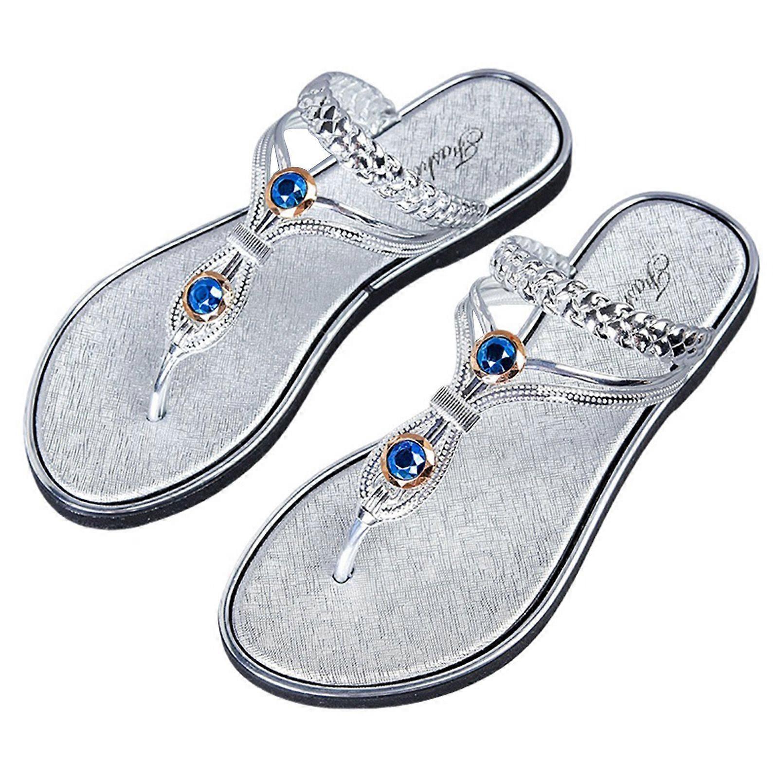 Kadın Moda Rhinestone Düz Parmak Arası Terlik Günlük Giyim Plaj Duşu için Rahat Yaz Sandalet