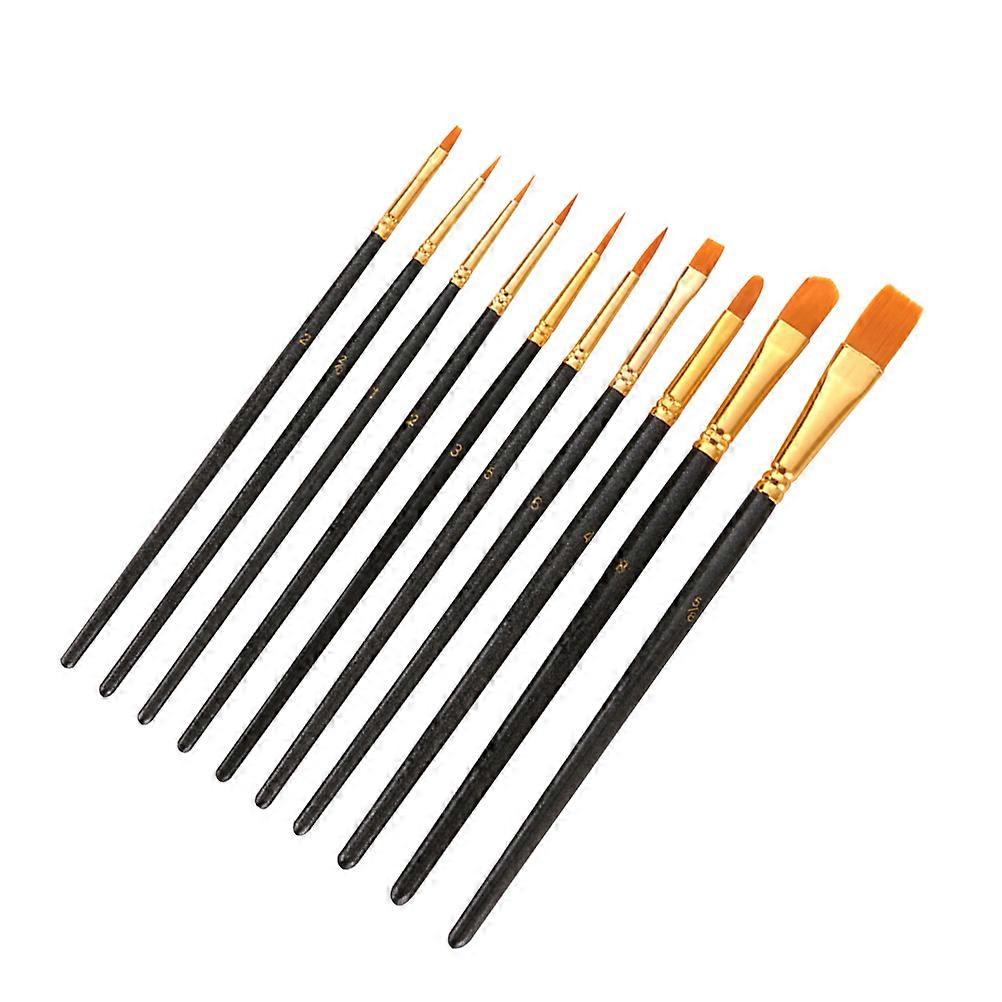 Oil Paint Brush Set Round Shape Nylon Hair Artist Paint Brushes Pearlescent Black For Beginners Hobbyists 10Pcs