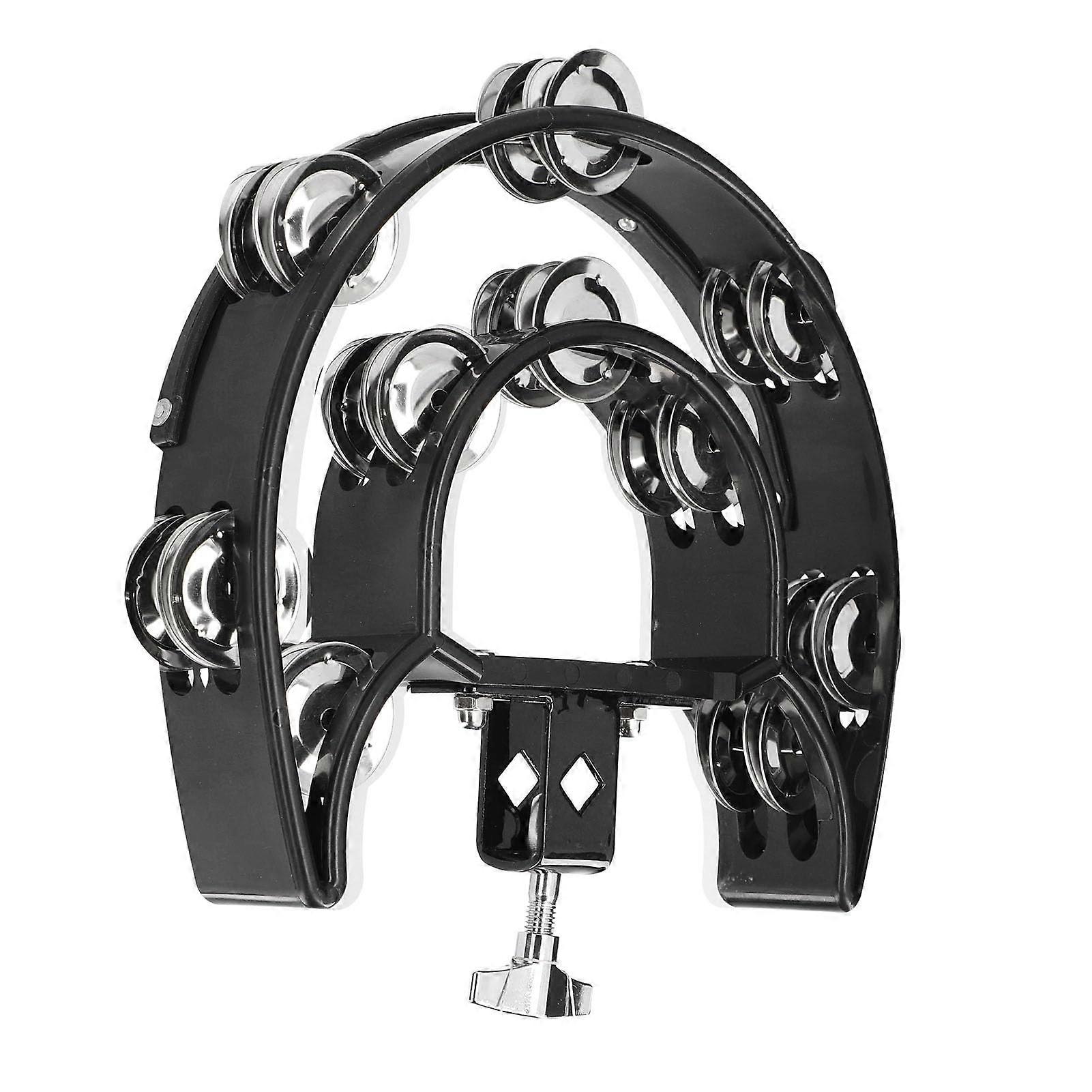 Mini Tambourine Half Moon Hand Bell Rattle with Double Row Bells for Drummers and Guitarists - Musical Rhythm Instrument