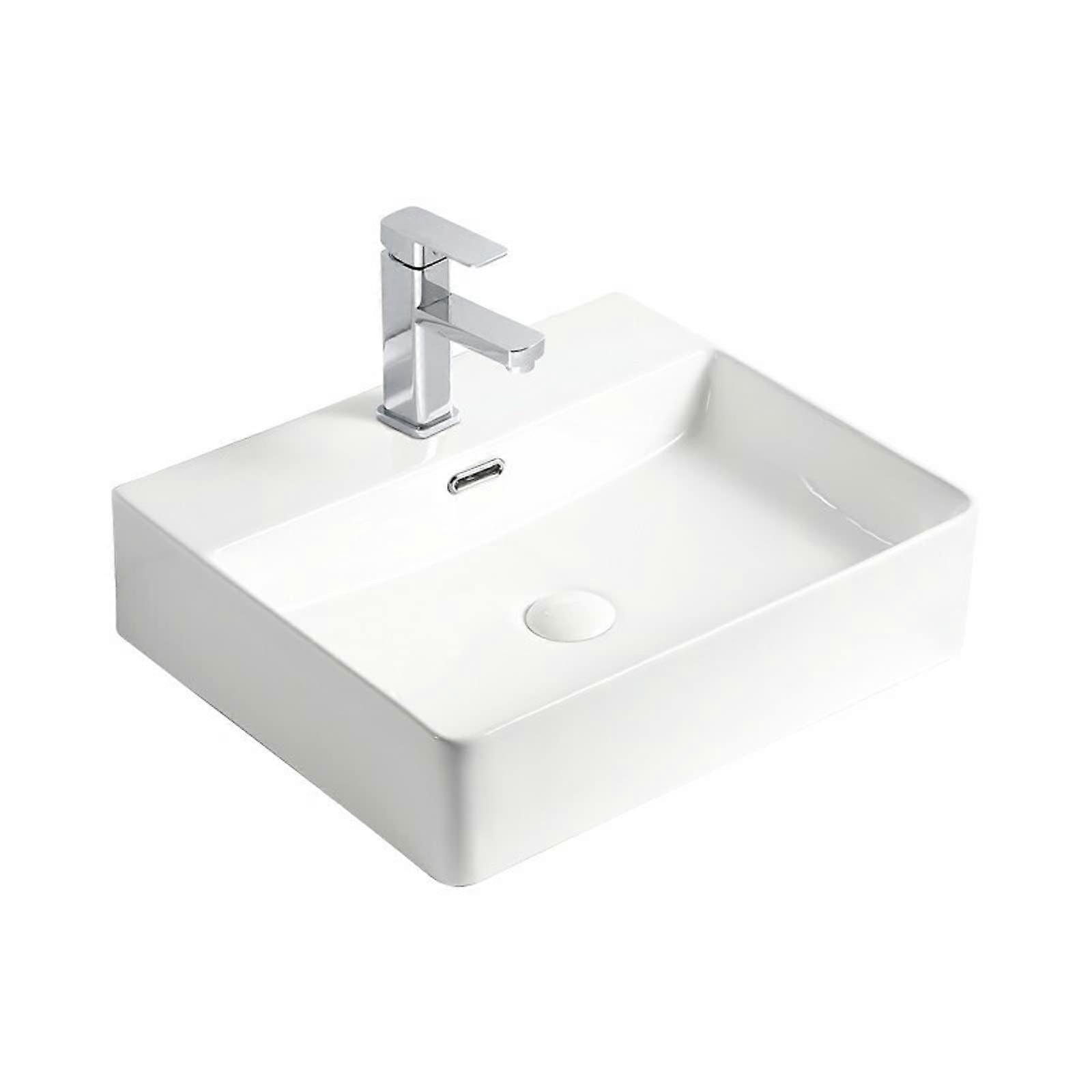 Bathroom sink, rectangular white ceramic sink, 19.6 x 16.5 inches, mount porcelain sink with faucet combination for bathroom, hotel or
