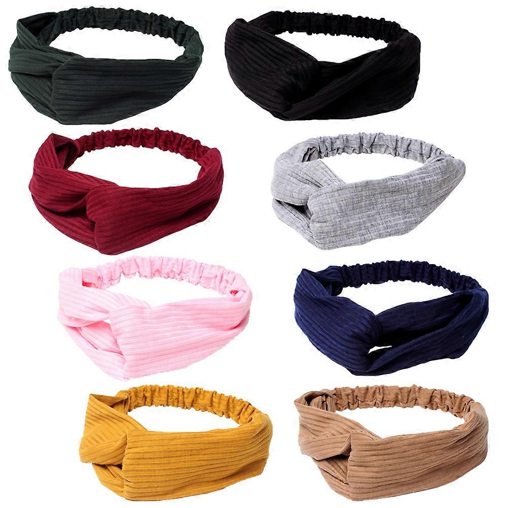 Stretchy Headbands For Girls Crossed Design Soft Sweatband For Running Yoga 8Set