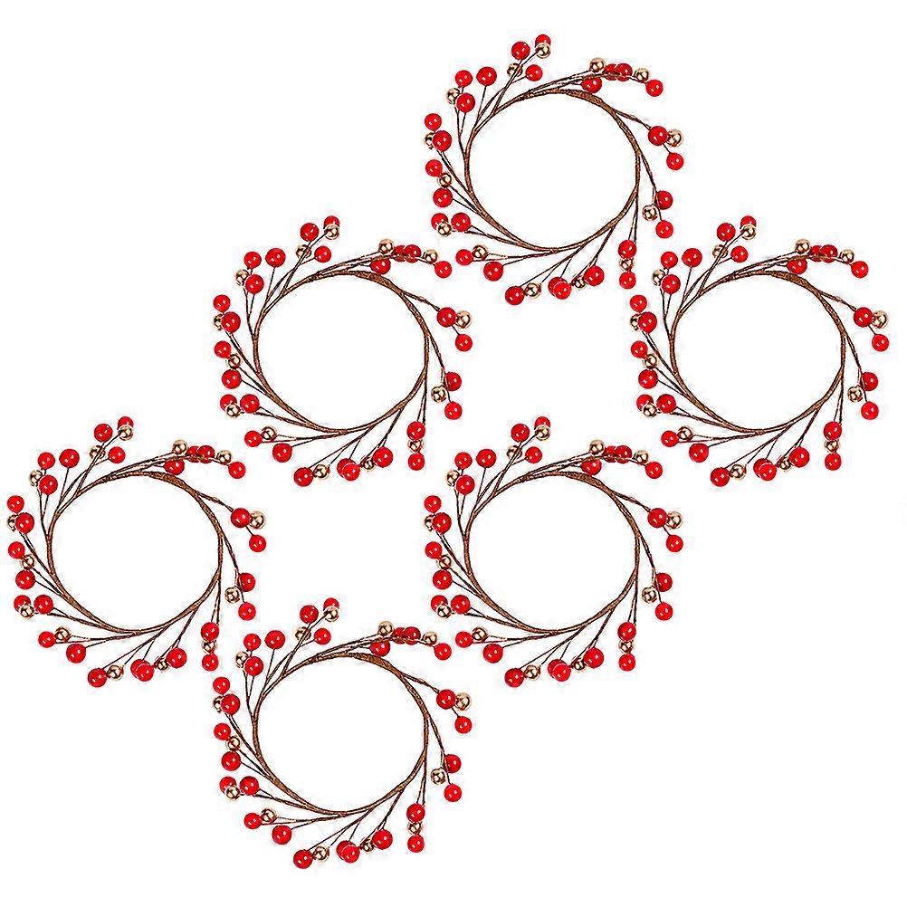 6pcs Christmas Candlestick Wreath Rings with Artificial Berries Candle Holders for Holiday Table Centerpiece and Festive Decor