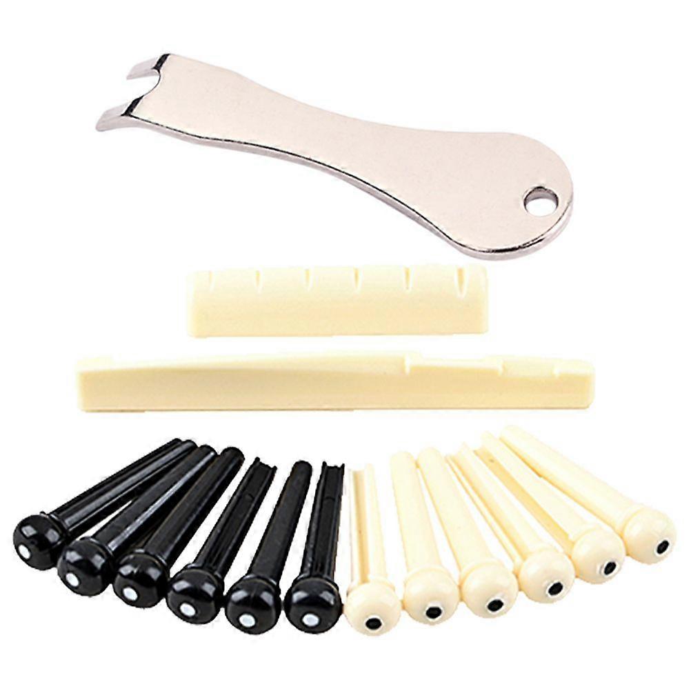 1 Set Acoustic Guitar Bridge Pins Puller Pulling Remover Extractor Tool with Guitar Saddle Nut