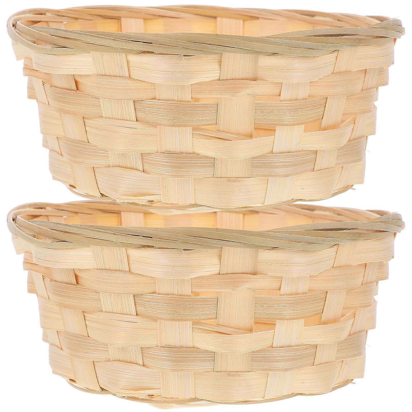Beige Bamboo Egg Basket Convenient Storage Basket for Fruit Use 2Pcs