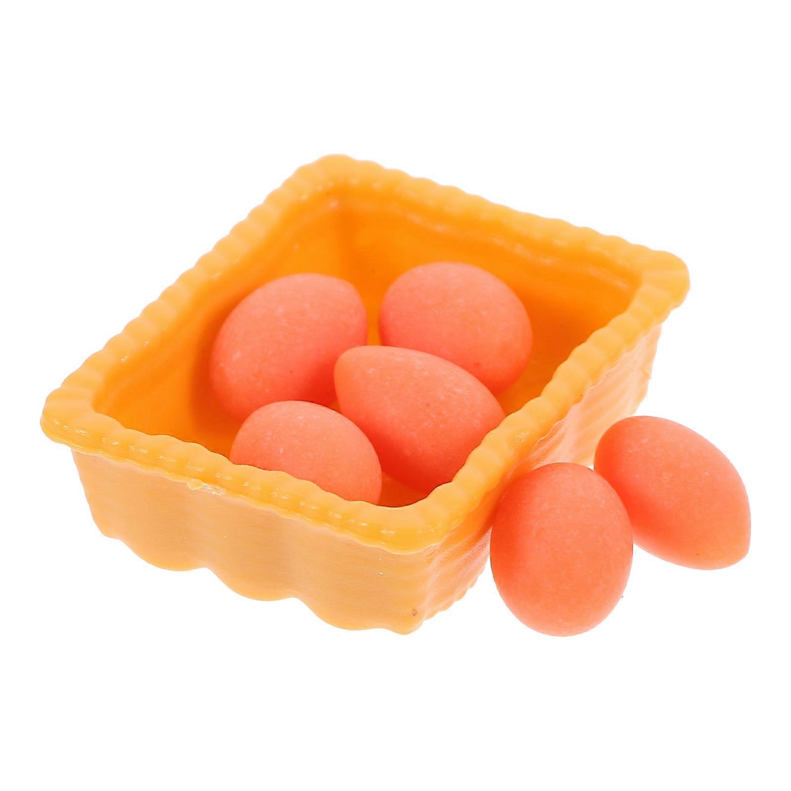 Miniature Orange Resin Eggs with Small Basket for Decoration 1 Set