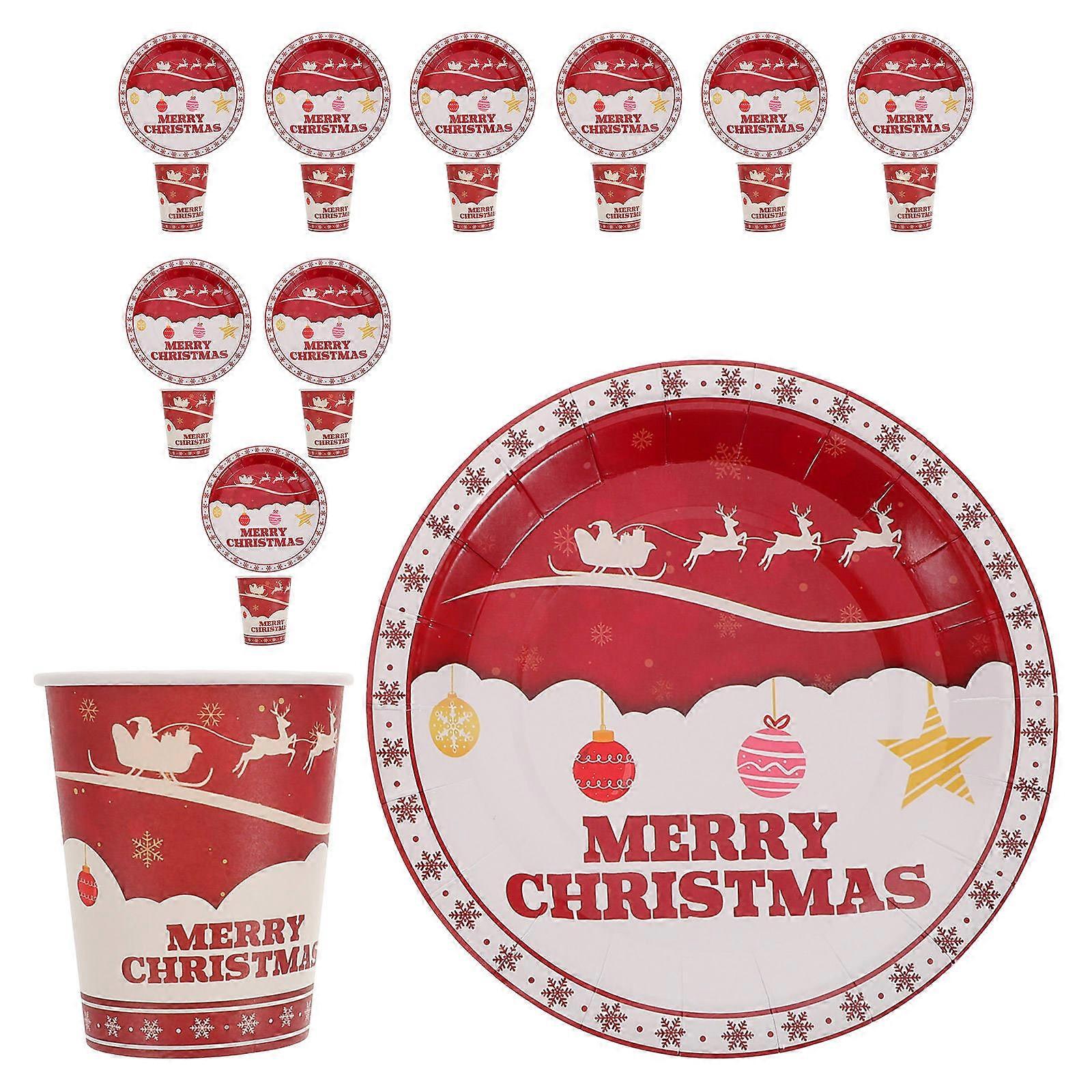 Christmas Party Plates and Cups Set Festive Red Paper Supplies for Holiday Celebrations 6 Inch Plates 3 Inch Cups
