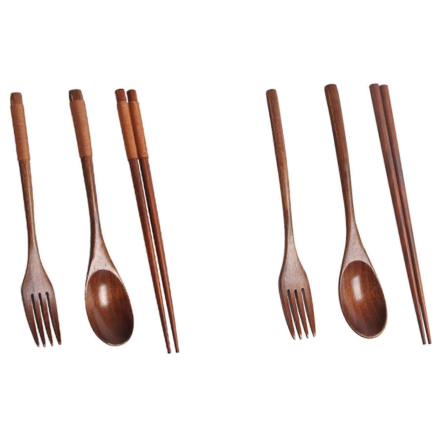 2 Set Wooden Flatware Set, Wooden Portable Set Spoon Fork Chopsticks Tableware Dinnerware, A & B