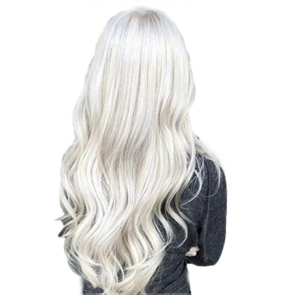 White Long Curly Wig for Women Made of High Temperature for Cosplay and Daily Use 24 Inches