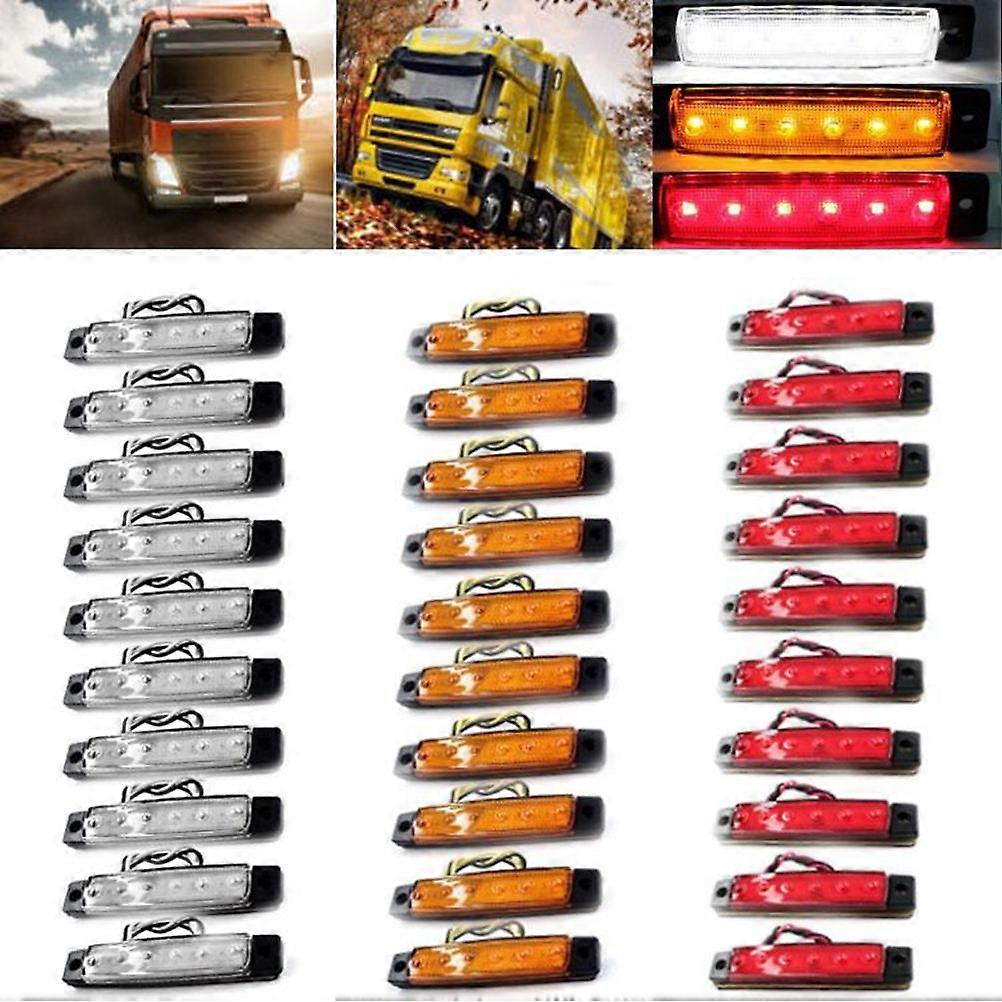 30Pcs 12V 6 Side Marker Lamps For Truck Trailer Lorry Vehicle Lighting Rectangular Assorted Color Low Power Consumption