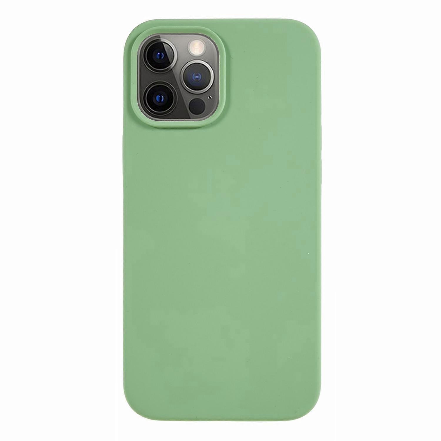 For iPhone 12 12 Pro Liquid Silicone Phone Case Soft Lining Anti-scratch Phone Cover - Matcha Green
