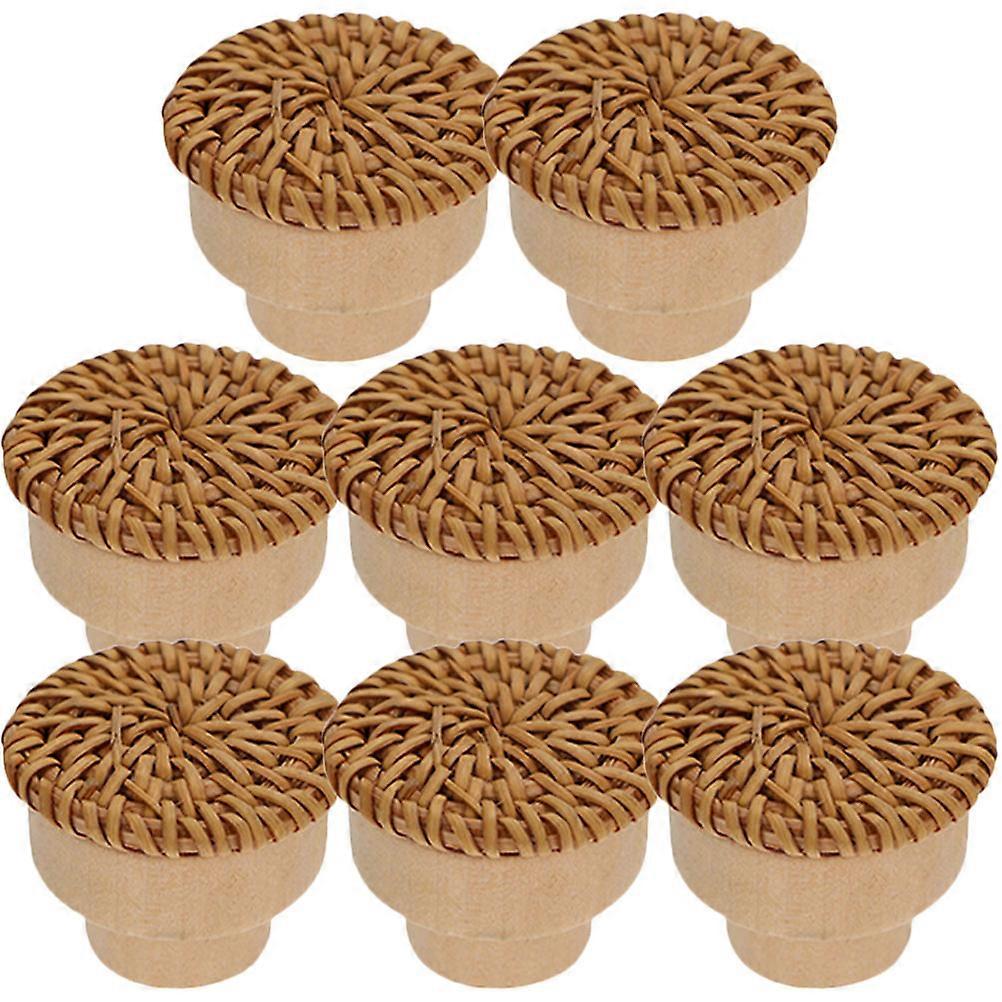 Wood Cabinet Pull Handles with Woven Surface Design for Home Use Light Brown 8 Pieces