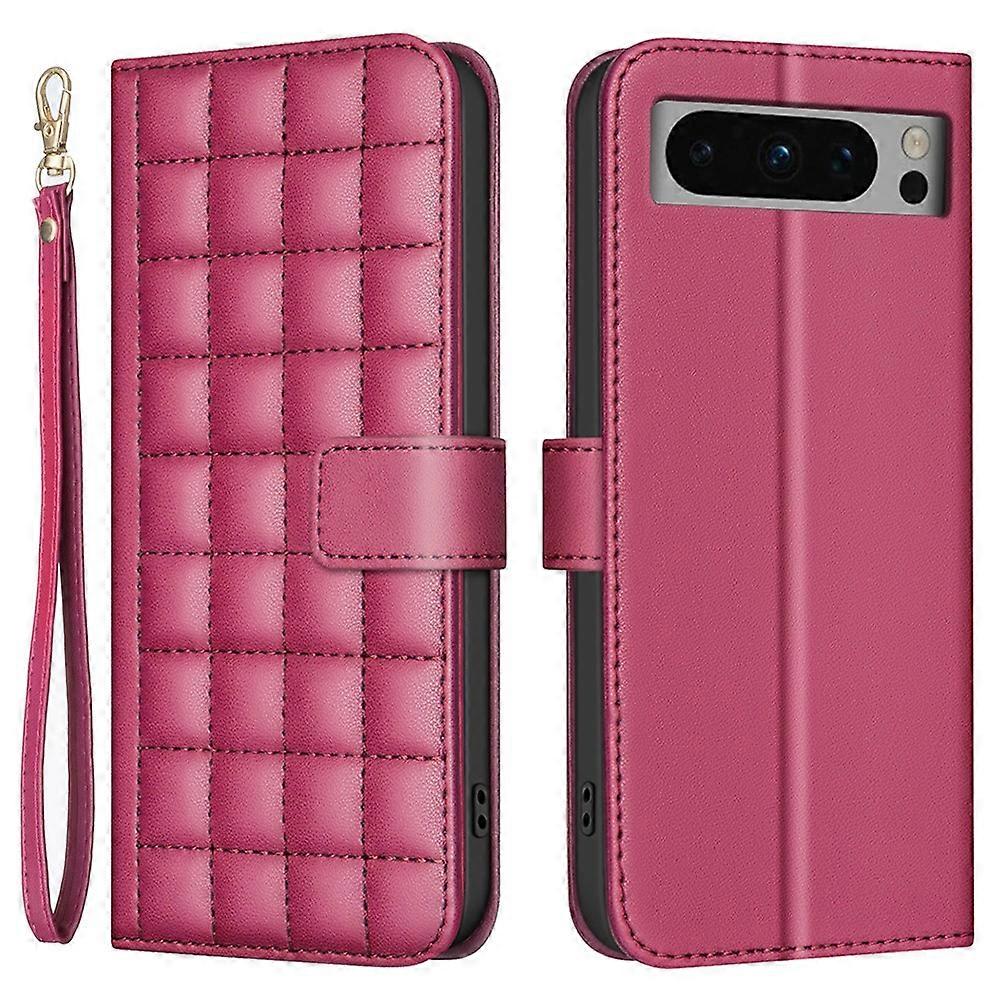 BINFEN COLOR for Google Pixel 8 Pro Case Leather Phone Cover Square Grid Pattern - Red