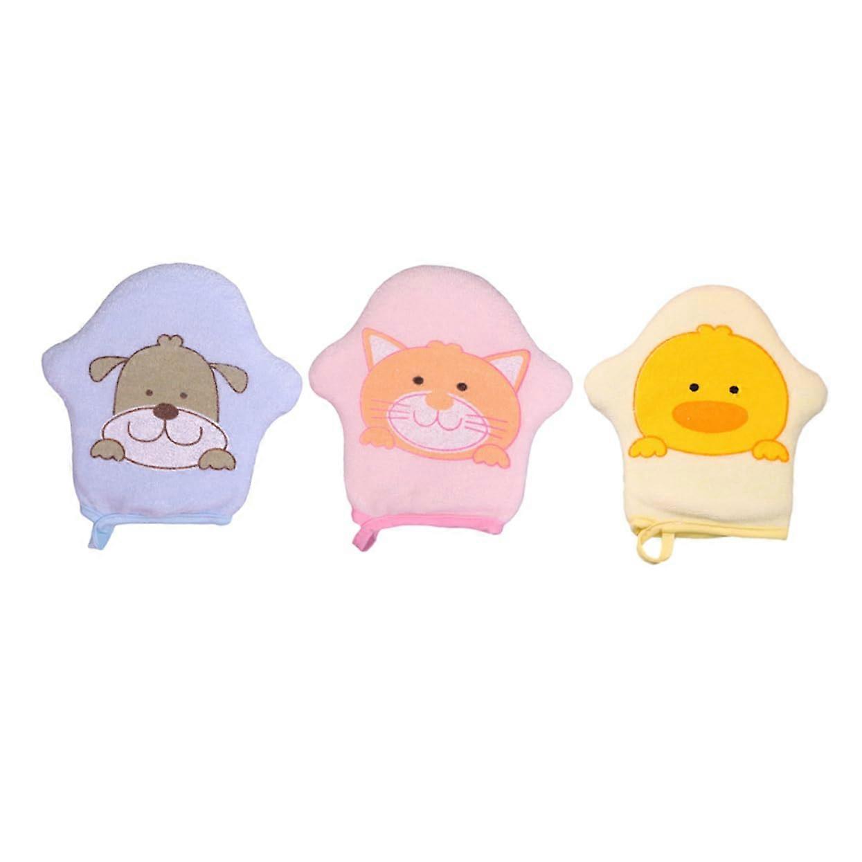 Cartoon Bath Gloves 3pcs Soft Bathing Mitts for Gentle Skin Scrubbing Durable Easy Storage and Hanging Design