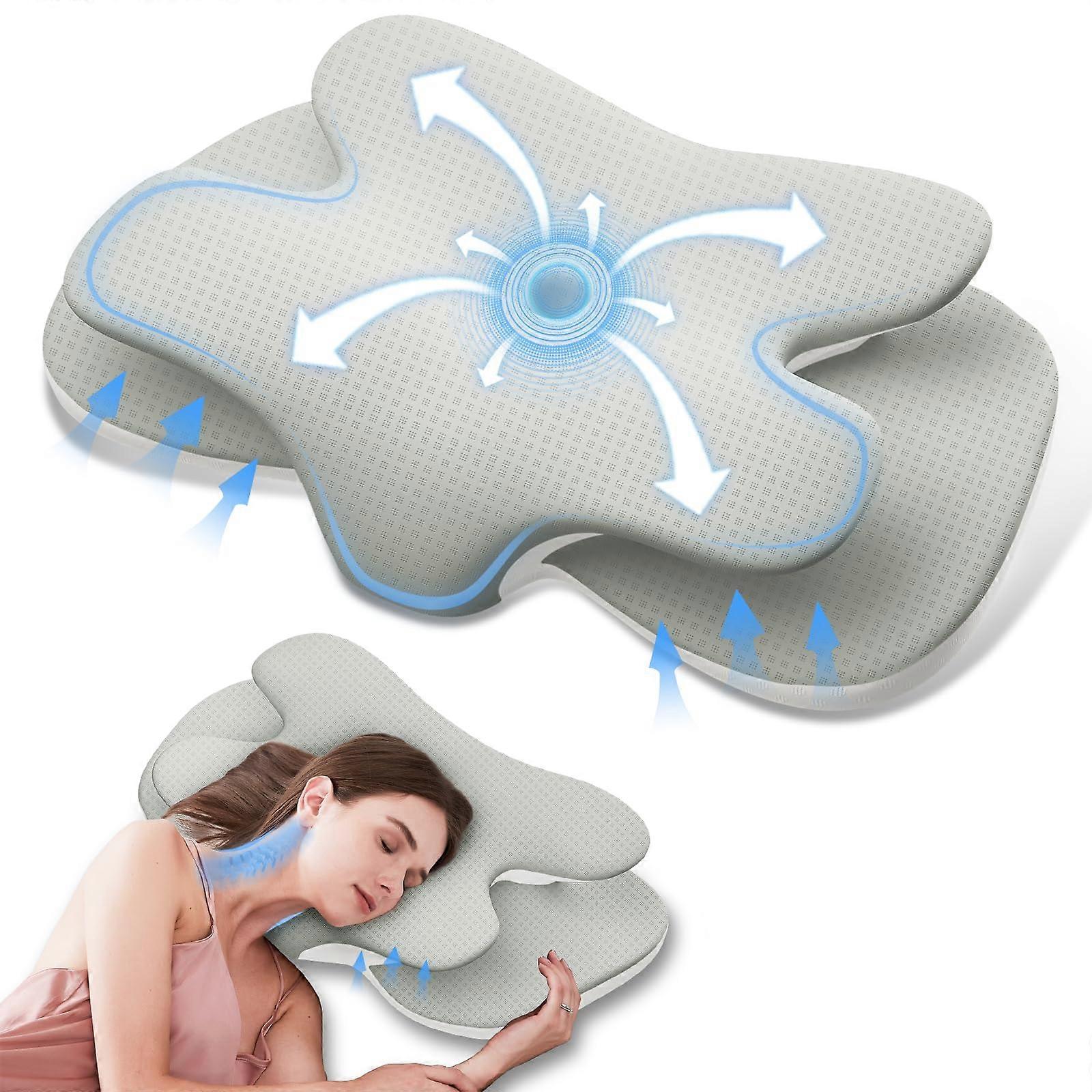 Cervical Pillow For Sleeping Neck Pain And Shoulder Support, Sleep Apnea And Memory Foam Ergonomic Pillow, Cooling Orthopedic Pillows (Grey)