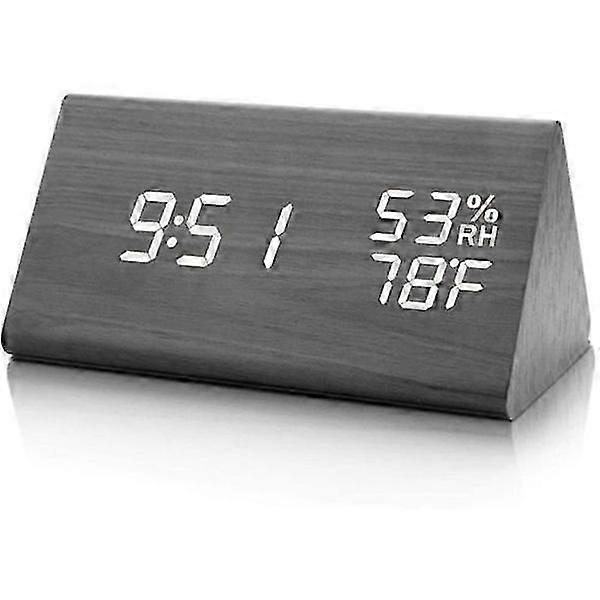 Digital alarm clock, table clock with night LED date voice control wooden clock