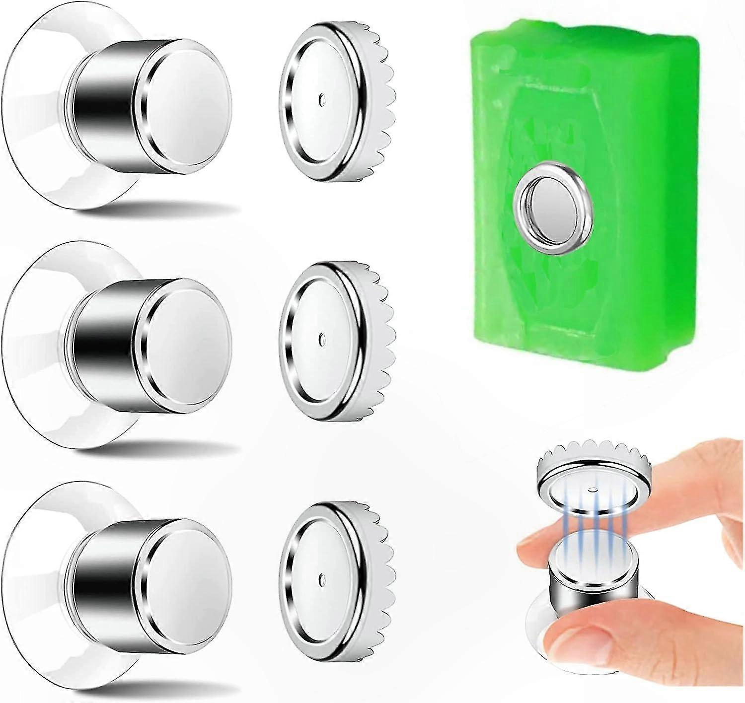 3-Pack Magnetic Soap Holders with Suction Cups, No Drilling Needed, Strong Adhesion, Rust-Resistant Magnets, Ideal for Bathroom and Kitchen Use