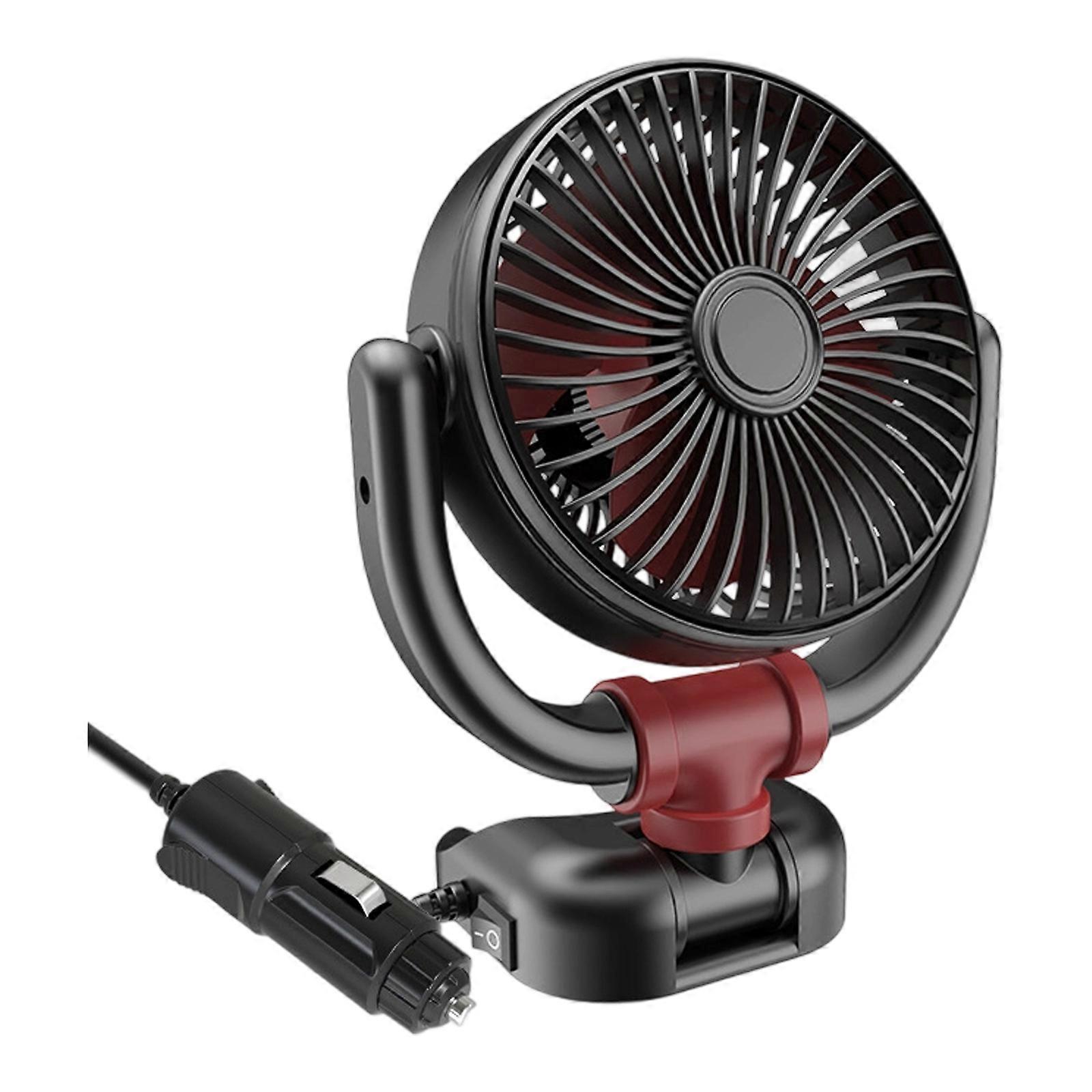 12V/24V Powerful Car Fan Low Sound Cooling Device With 360 Adjustable Head For Vehicle Interior Space Multicolor