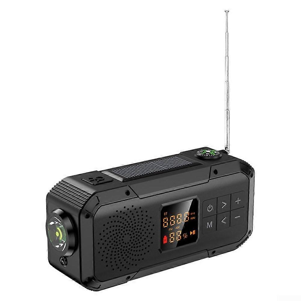 Solar Powered Portable Weather Radio AM/FM Emergency Radio With USB Charger Hand Crank SOS Alarm LED Torch Black
