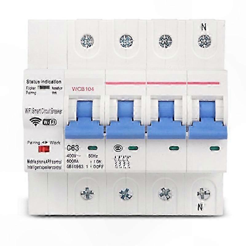 Smart WiFi 3-Phase Circuit Breaker, 4P 380V 63A, Remote Control MCB with Timer Function for Industrial Use