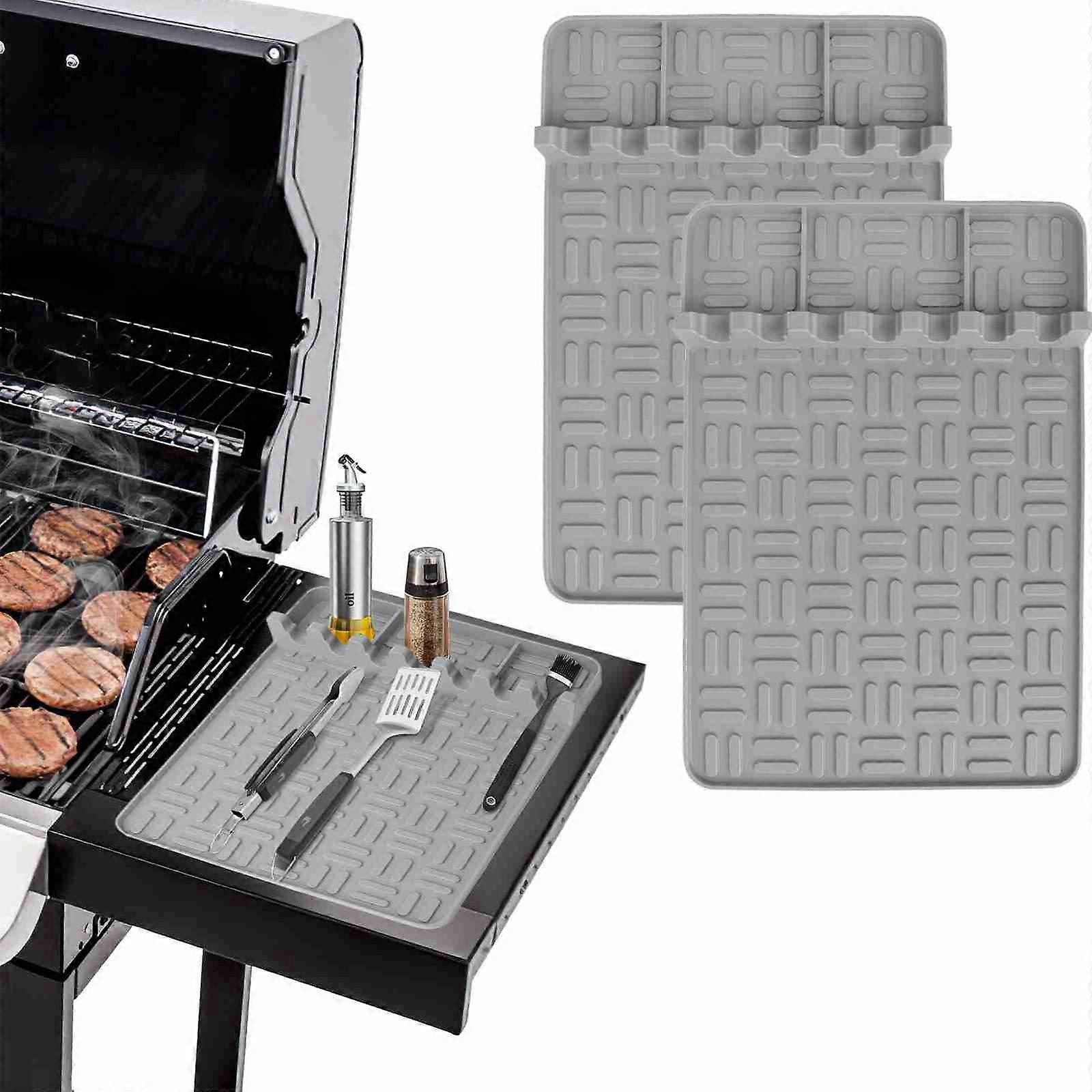 2PCS Grey Silicone Griddle Tool Mat with Drip Pad 40x27cm