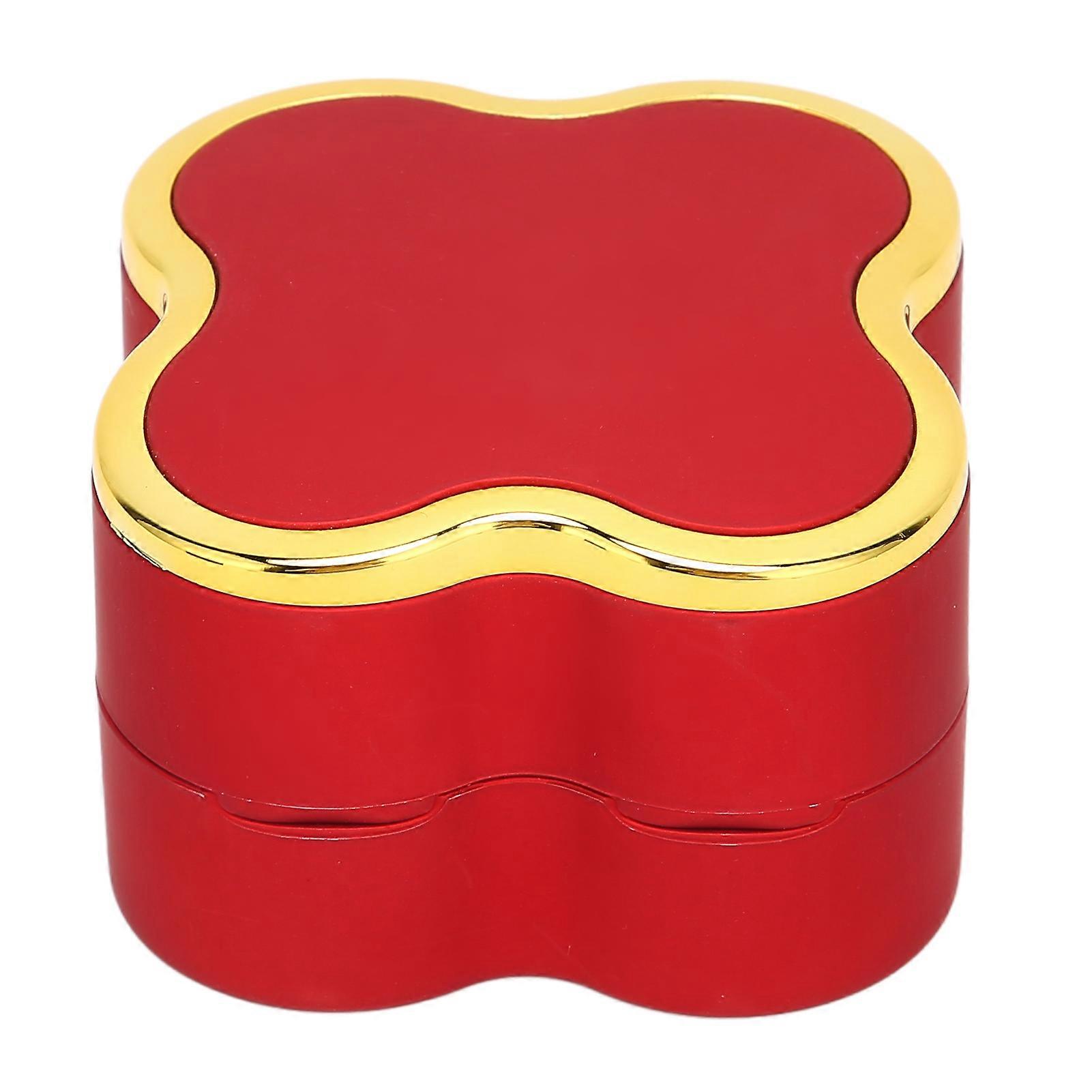 Lighted Rings Box Soft Flocking Luminous Four Leaf Clover Design Jewelry Display Gift Box for Weddings EngagementsRed 