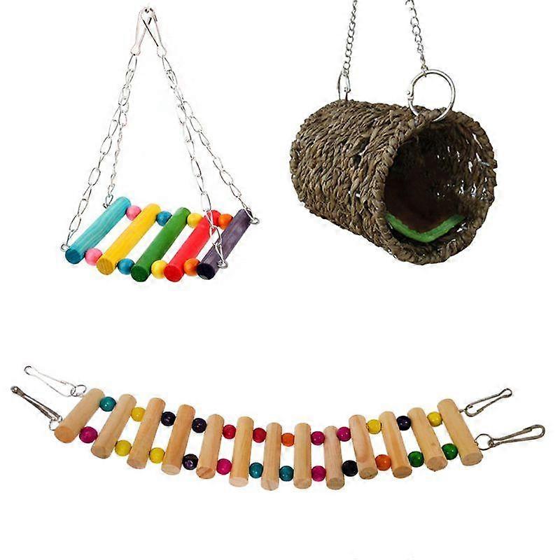 3Pcs Parrot Cage Toy Squirrel Hamster Squirrel Hammock Bird Nest Swing Ladder|Bird Toys