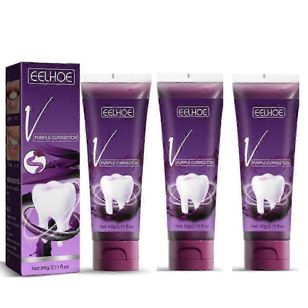 3PCS V34パープル歯磨き粉ムース歯のクリーニングホワイトニング歯磨き粉黄色の歯の汚れの除去口腔衛生NEW