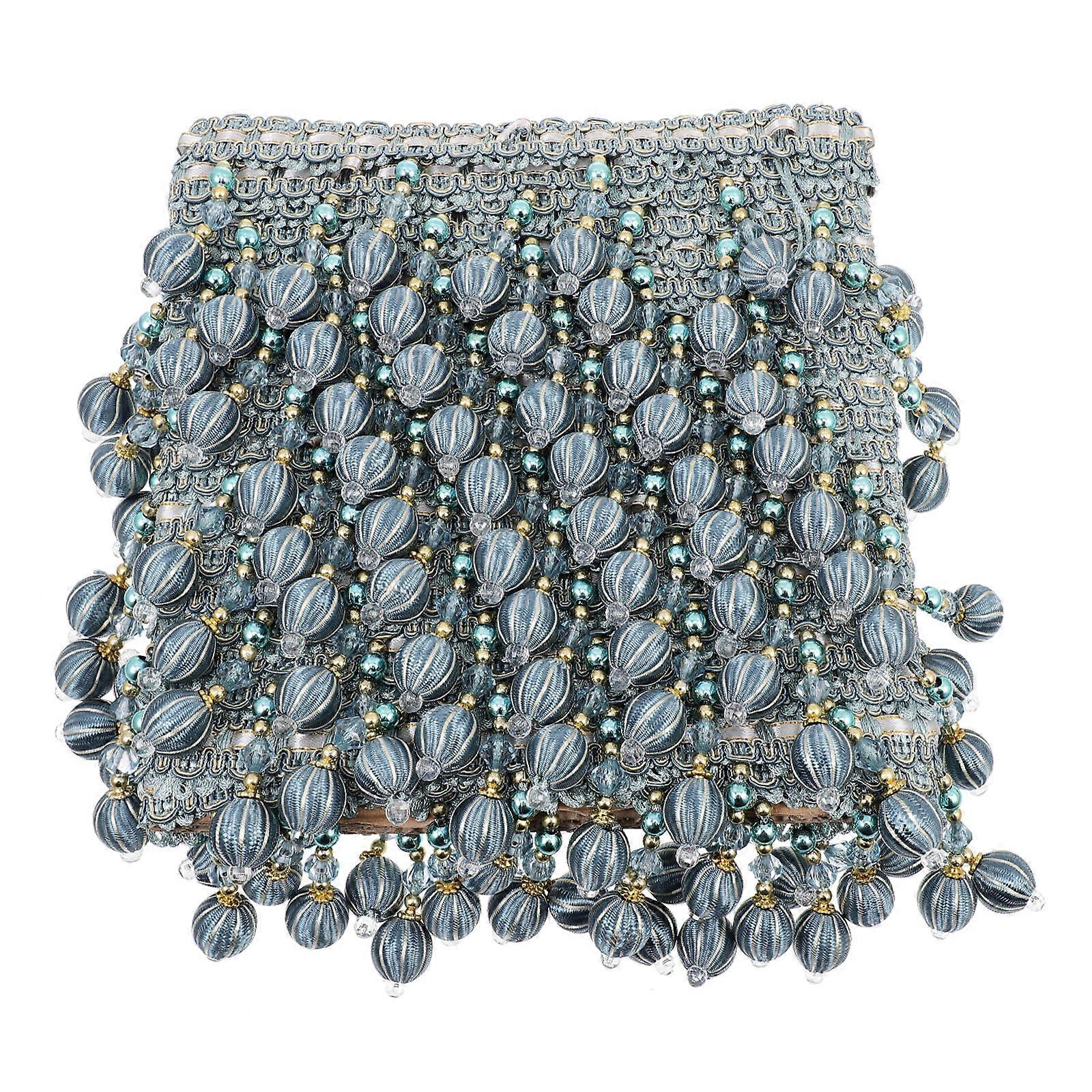 Blue Beaded Fringe Trim Curtain Fringe for Decor Polyester Sofa Accessory