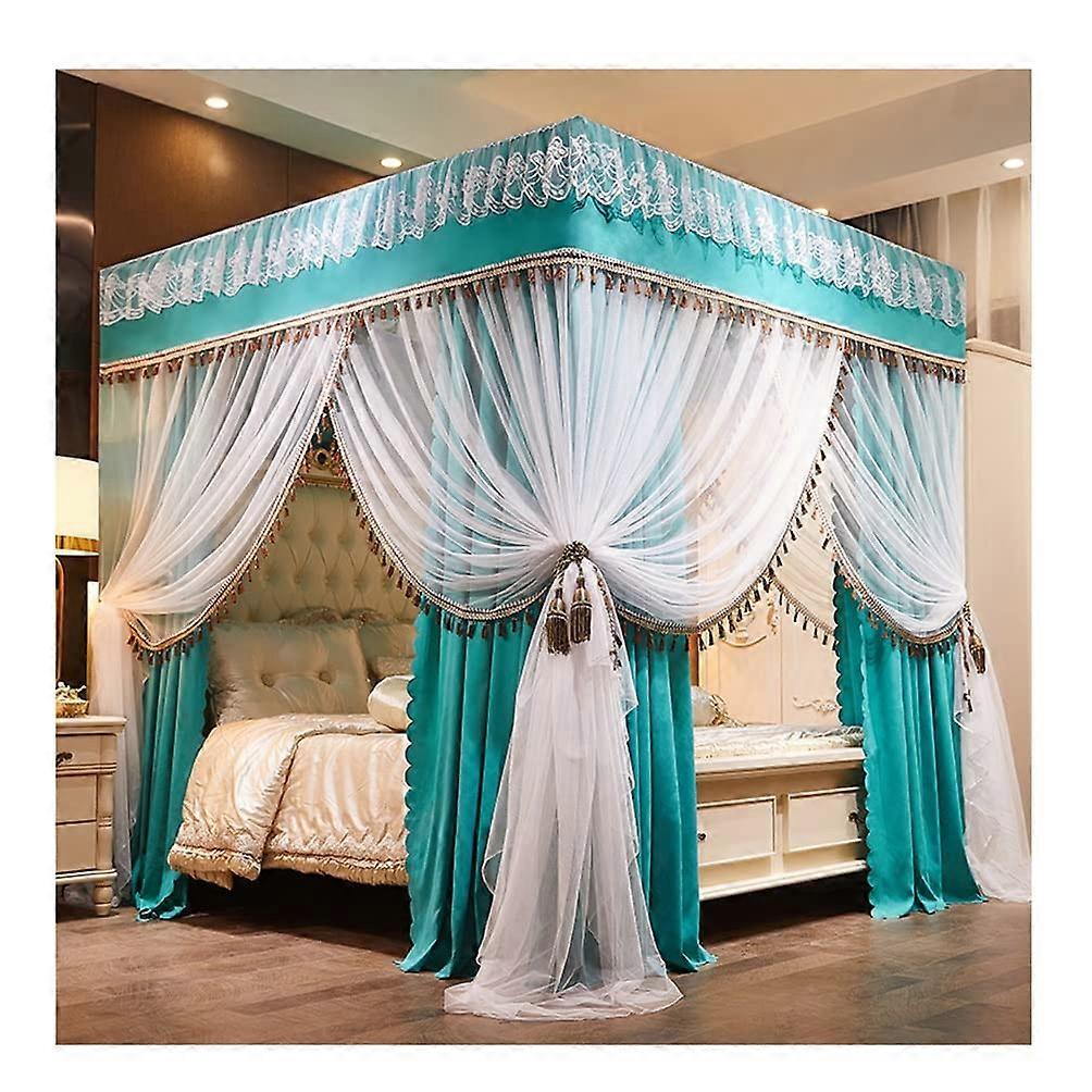 Double Layer Luxury Bed Canopy Mosquito Net Floor Standing Metal Frame 200X220X200 CM Blue1 For Single Or Double Bed