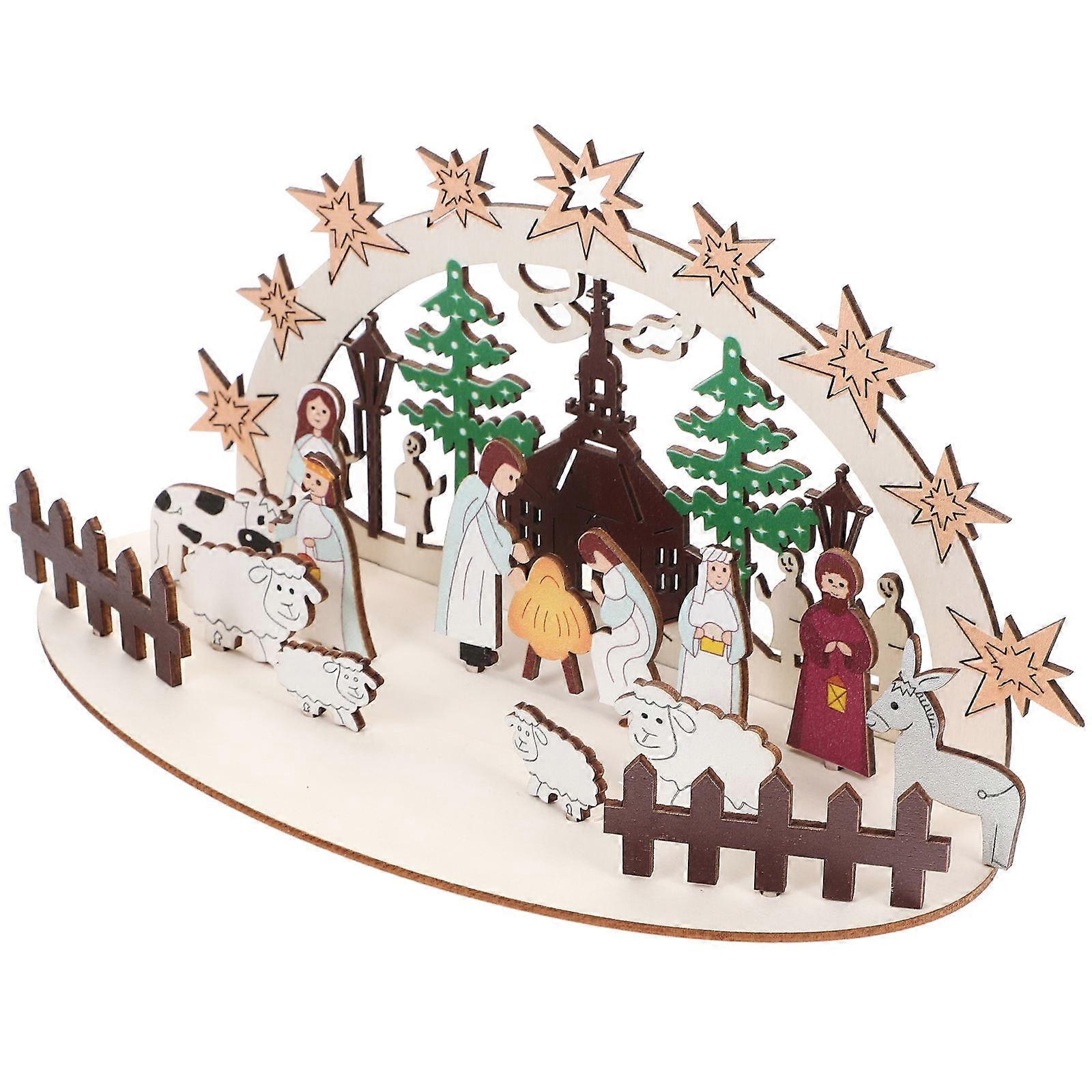 Diy Assembly Model Jesus Scene Decoration Christmas Craft Display Wood Multi Color Assembleable 1 Set