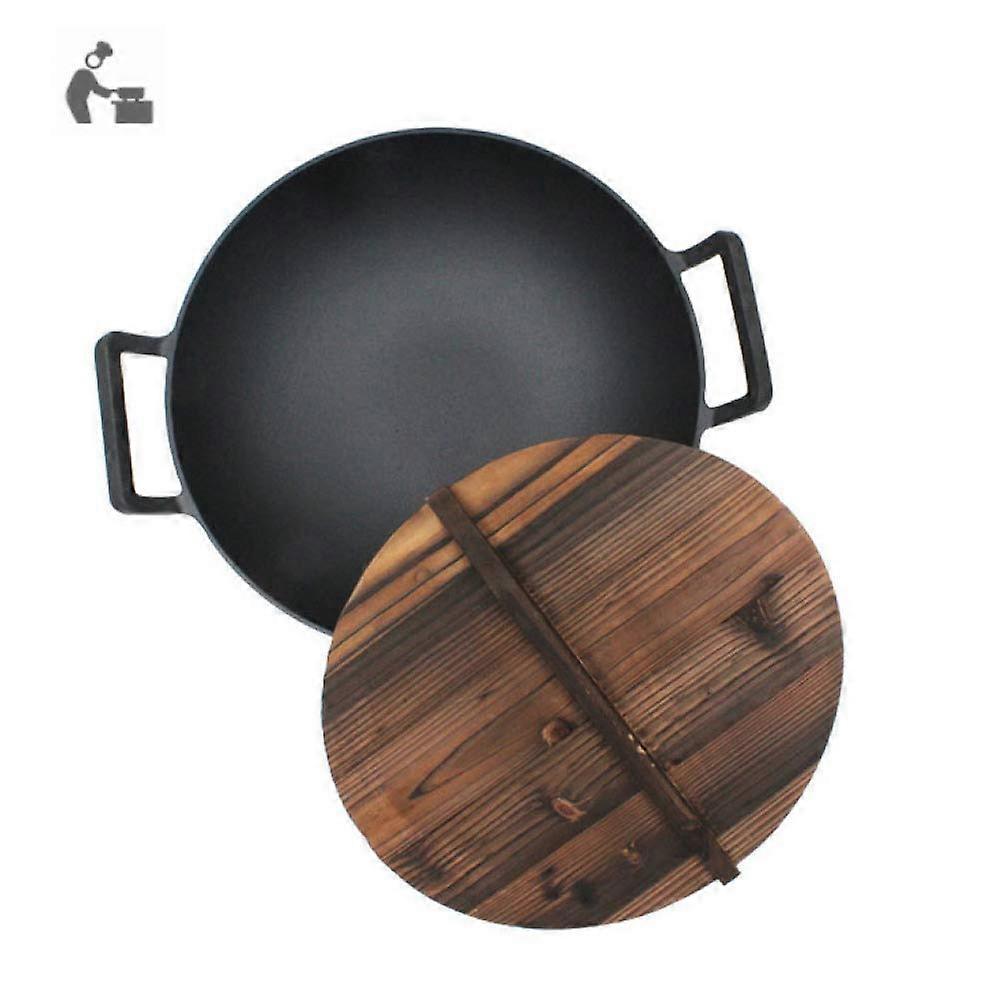 Cast Iron Shallow Concave Wok Large Professional Uncoated NonStick Induction Compatible 34 cm Model B34CM