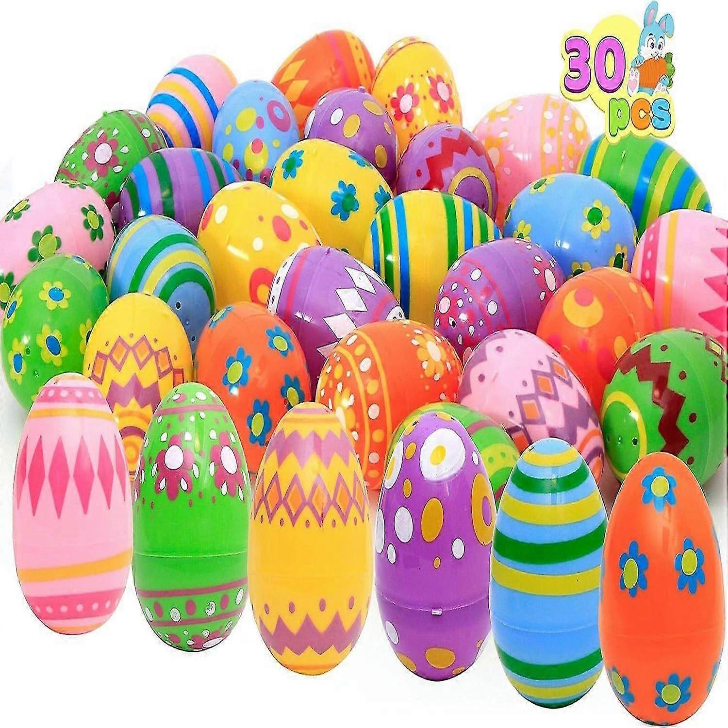 30 Pcs 3.15Inch Printed Plastic Eggs, Colorful Plastic Easter Eggs, Fillable Empty Eggs Bulks for Easter Egg Hunt Event, Easter Basket Stuffers, Egg T