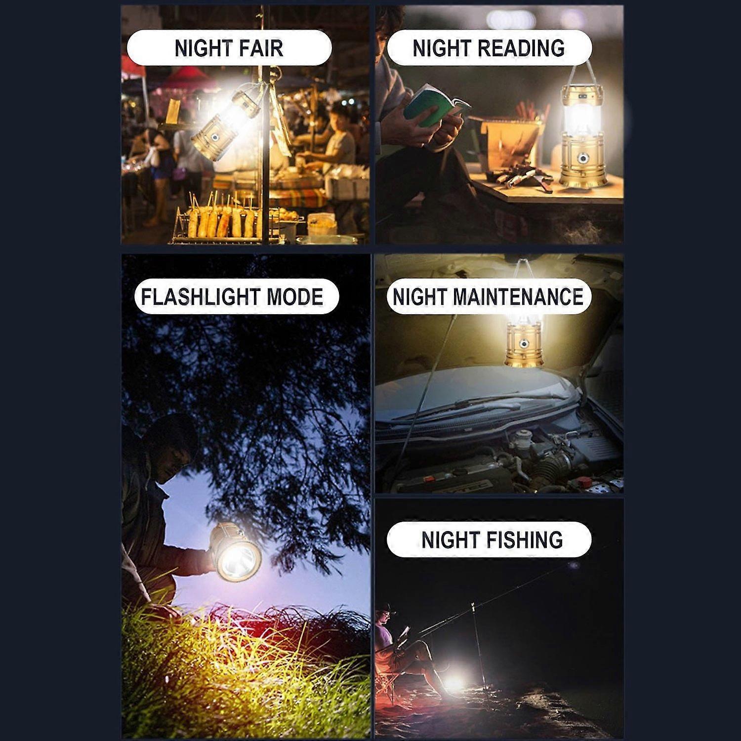 LED Camping Light Solar Powered And Rechargeable Lantern Flashlight Foldable Portable Light Emergenc