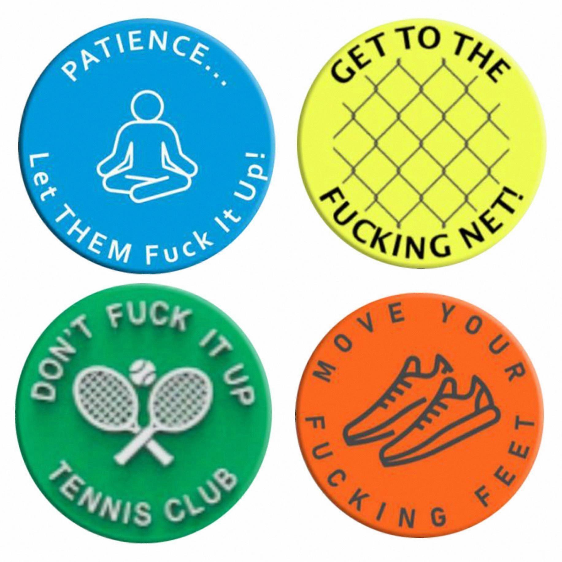 Silicone Tennis Vibration Dampeners with Inspirational Slogans, 4 Pack, Fun Round Shock Absorbers for Tennis Rackets