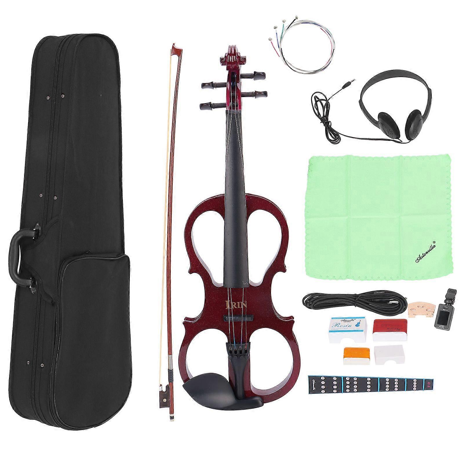 Electronic Violin Set 4/4 Electric Adjustable Kit with Tuner Bow String Box AU03
