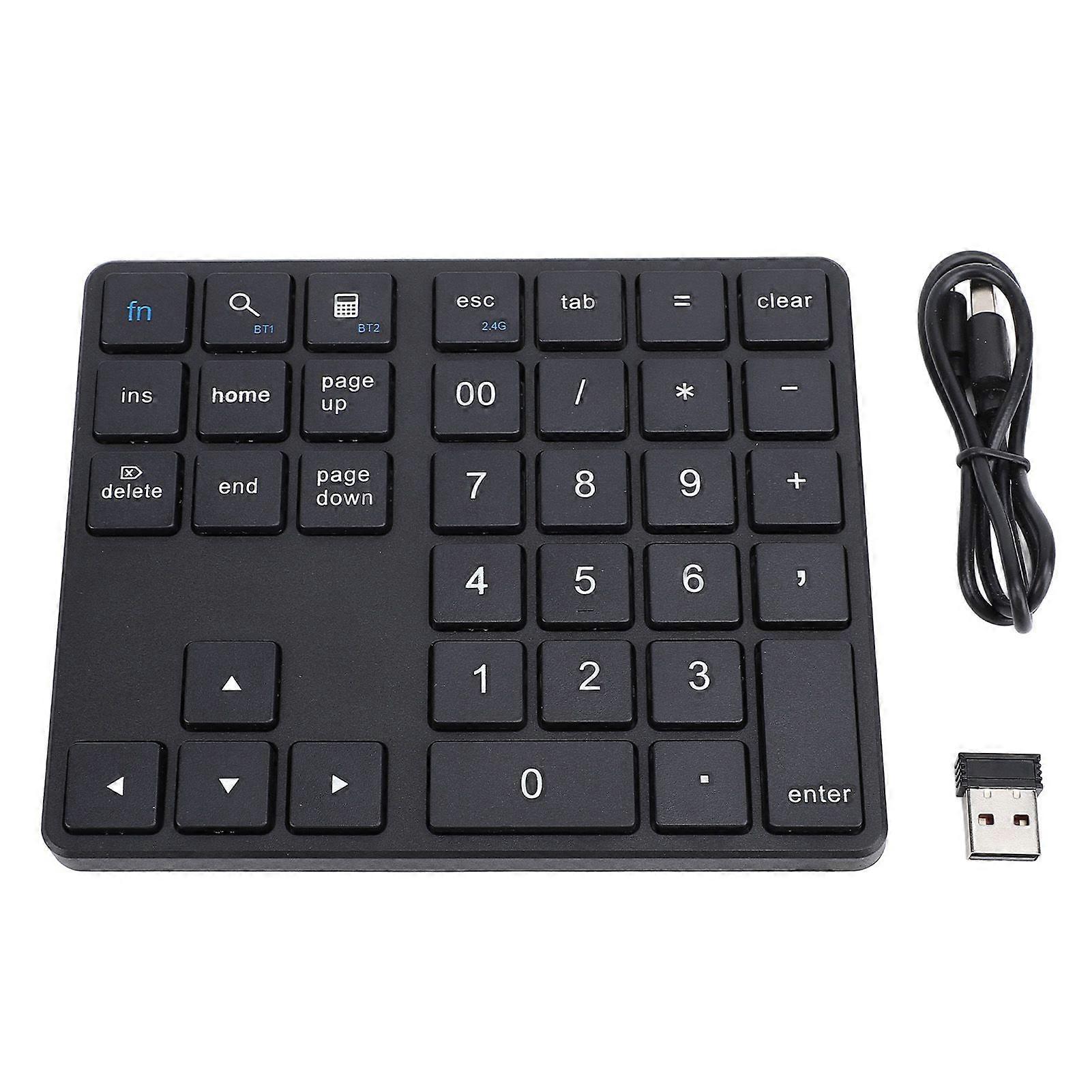 35 Keys Numeric Keyboard with Receiver 2.4G Wireless BT5.0 BT3.0 Number Keypad for OS X Laptop Desktop Smartphone Black