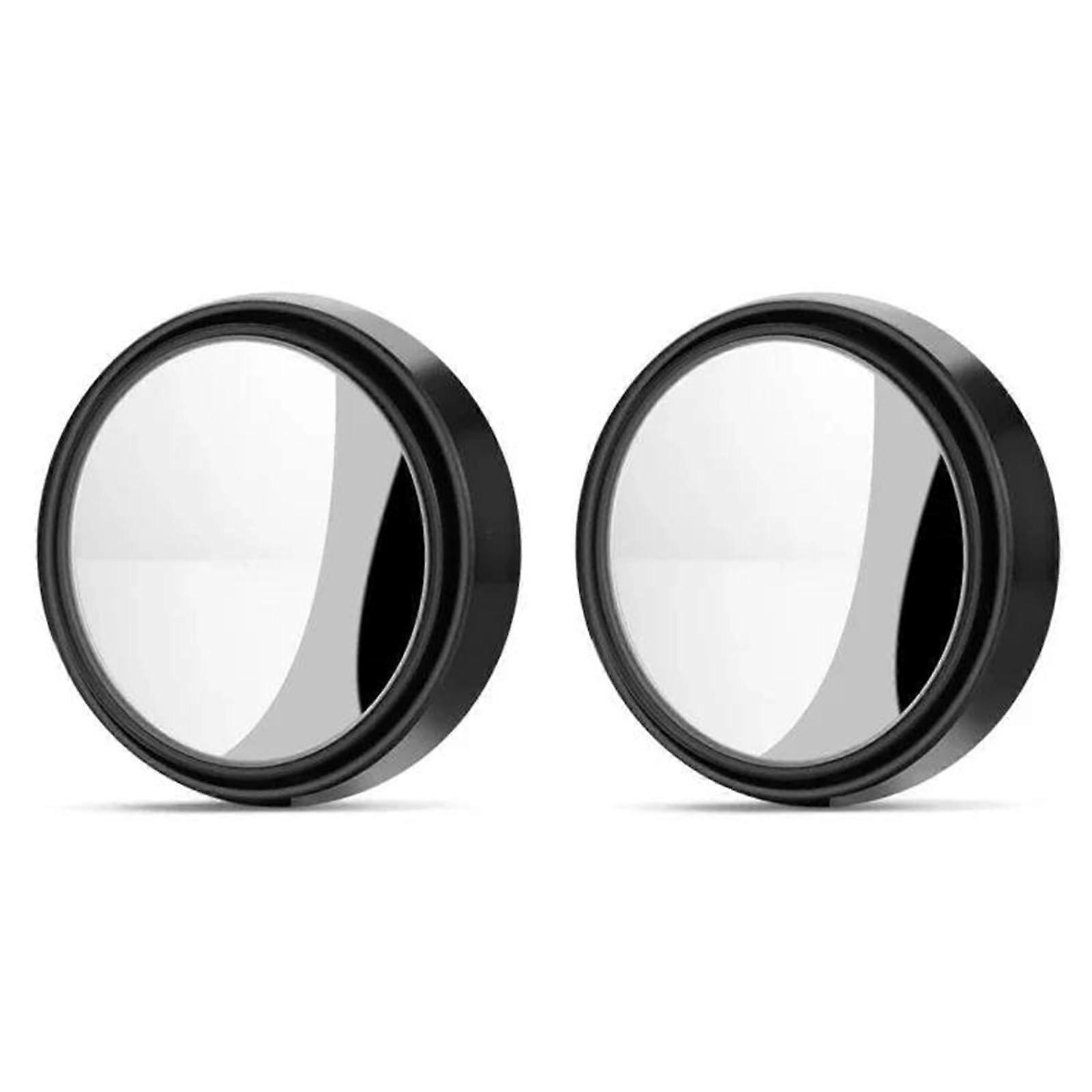 Car Mirror Glass 2Pcs 360 Degree Adjustable Blind Spot Mirror Convex Rearview Mirror WideAngle Frame Heated Black