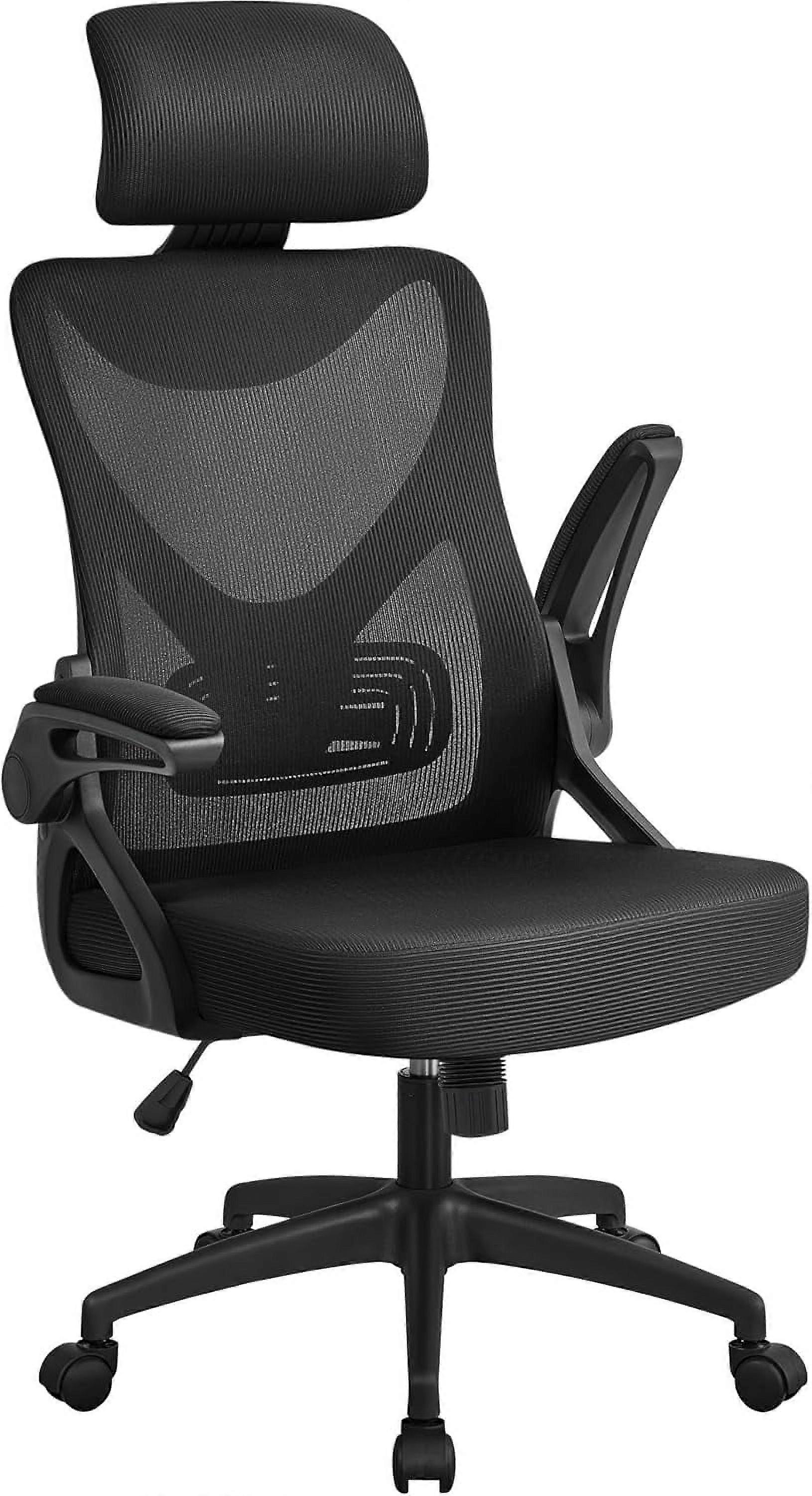 Ergonomic Office Chair, High Back with Flip-up Armrest & Headrest, Mesh Computer Chair with Lumbar Support, Black