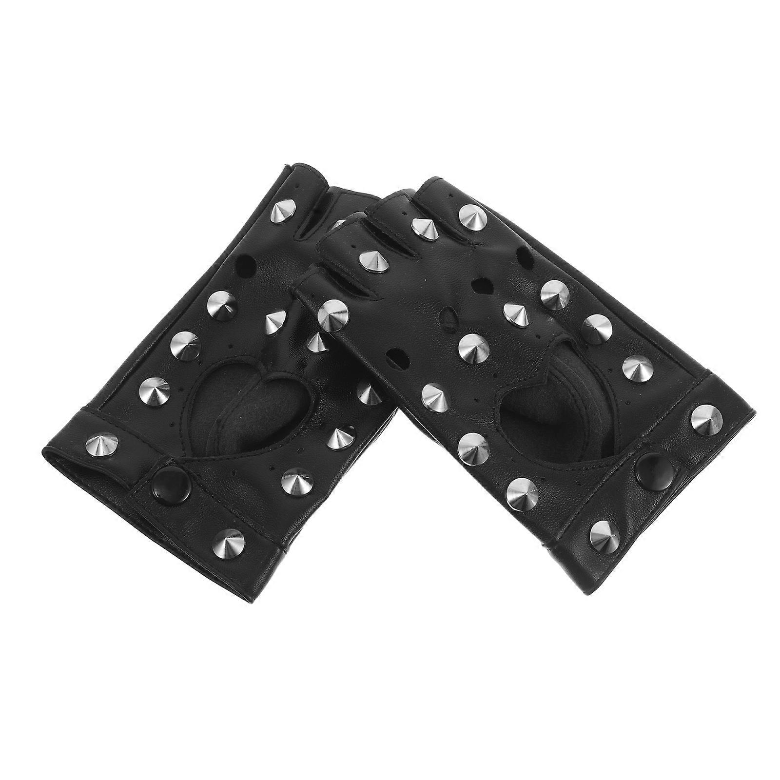 Punk Gloves Half Finger PU Gloves for 2Pairs Stage Performance