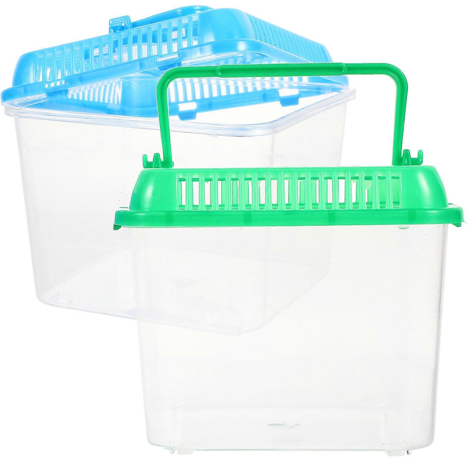 Reptile Feeding Box Transparent Plastic Container for Pet Using 4Pcs