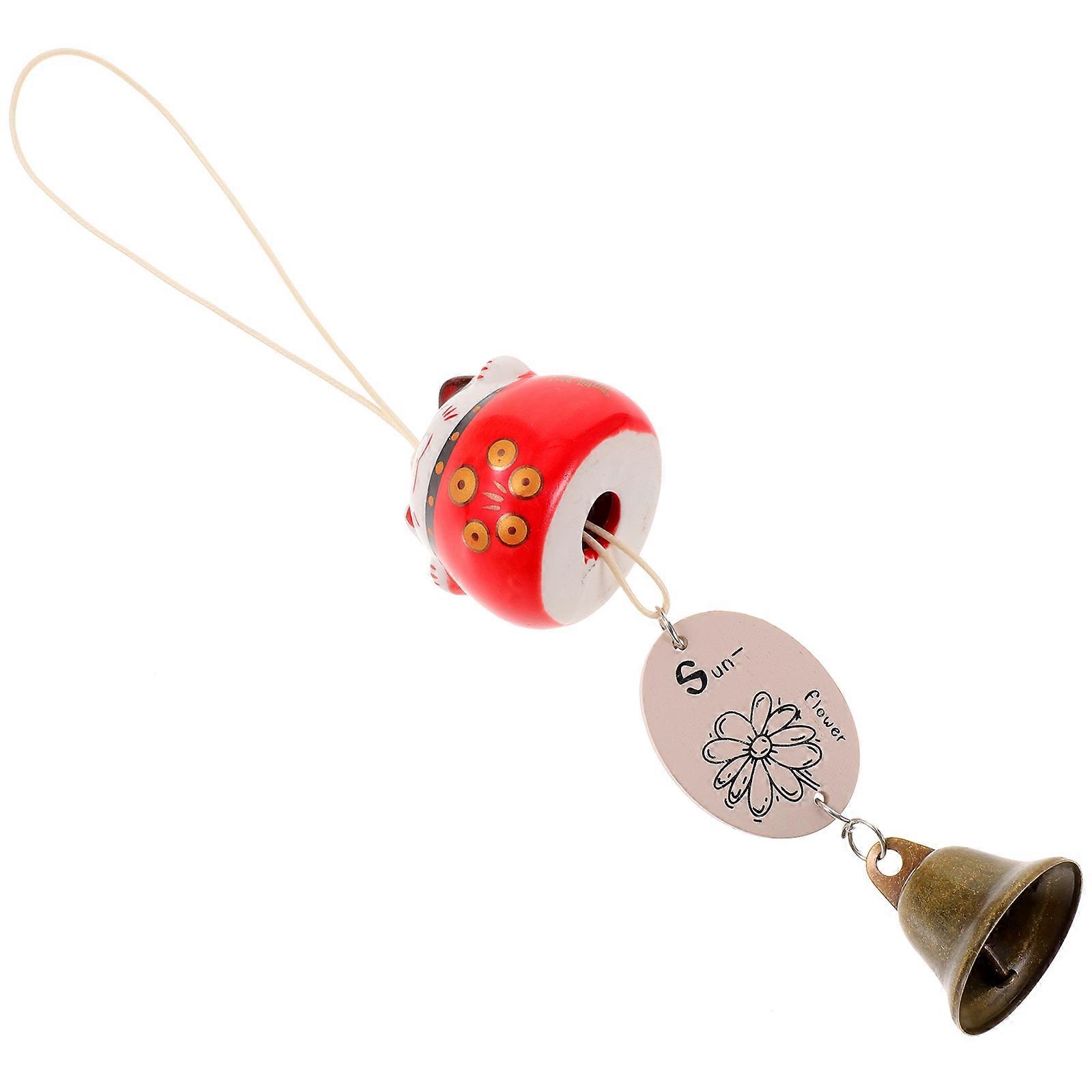 Red Ceramic Cat Wind Chime Hanging Bell for Decoration 5Pcs