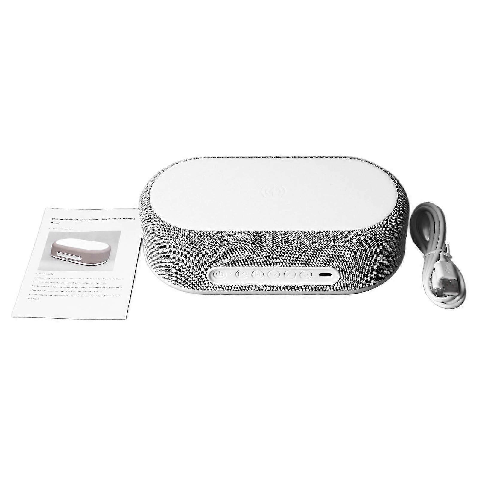 Multifunctional Wireless Charging Alarm Clock Night Light Table Lamp Thermometer Compact Design White Material USB Cable Include