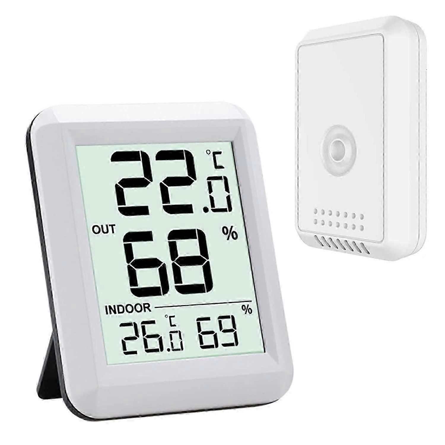 Digital Hygrometer Thermometer with Large LCD Screen - Connected Thermometer with Wireless Outdoor Sensor(White)
